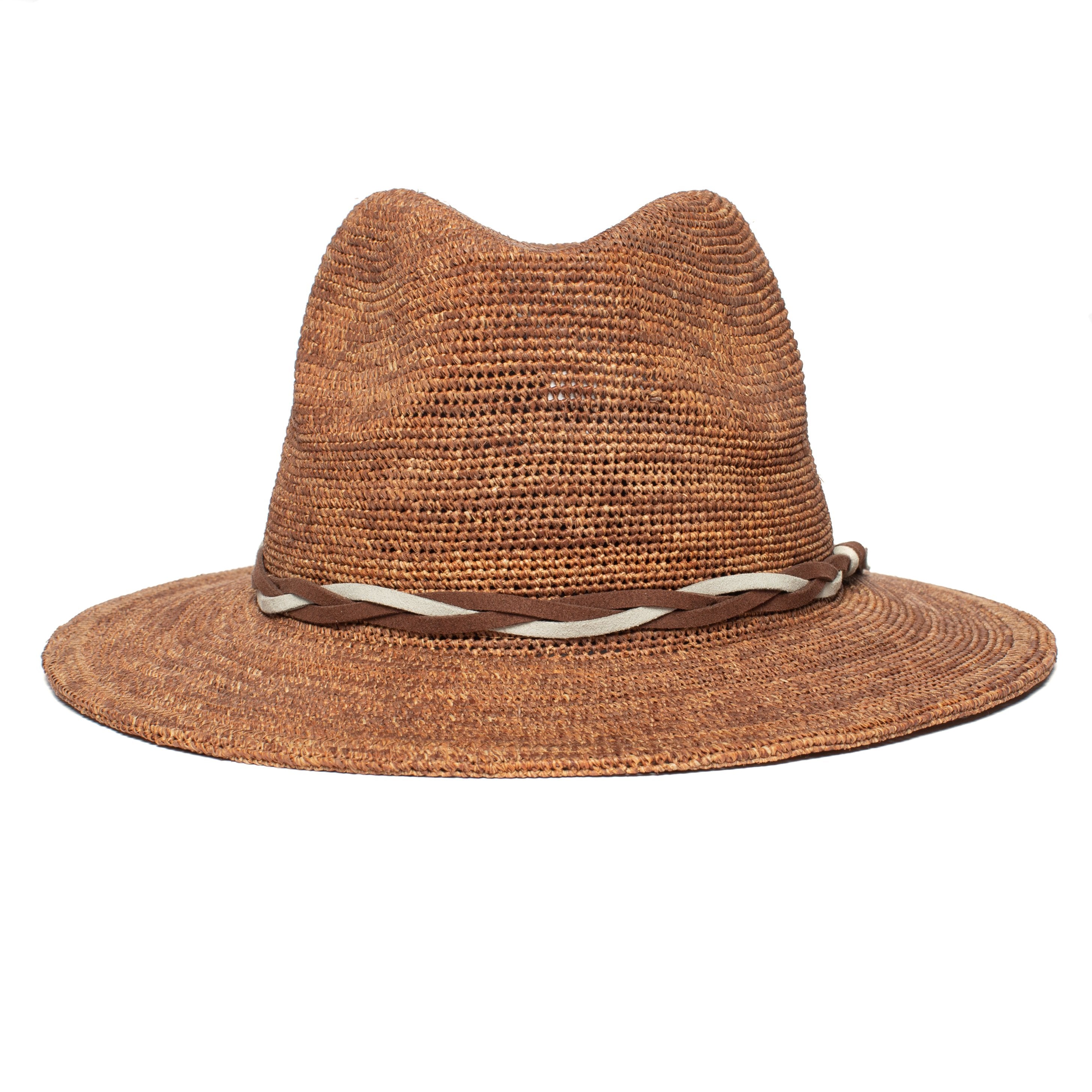 Goorin Bros. blueberry haze center dent wide brim straw fedora hat Whiskey front view