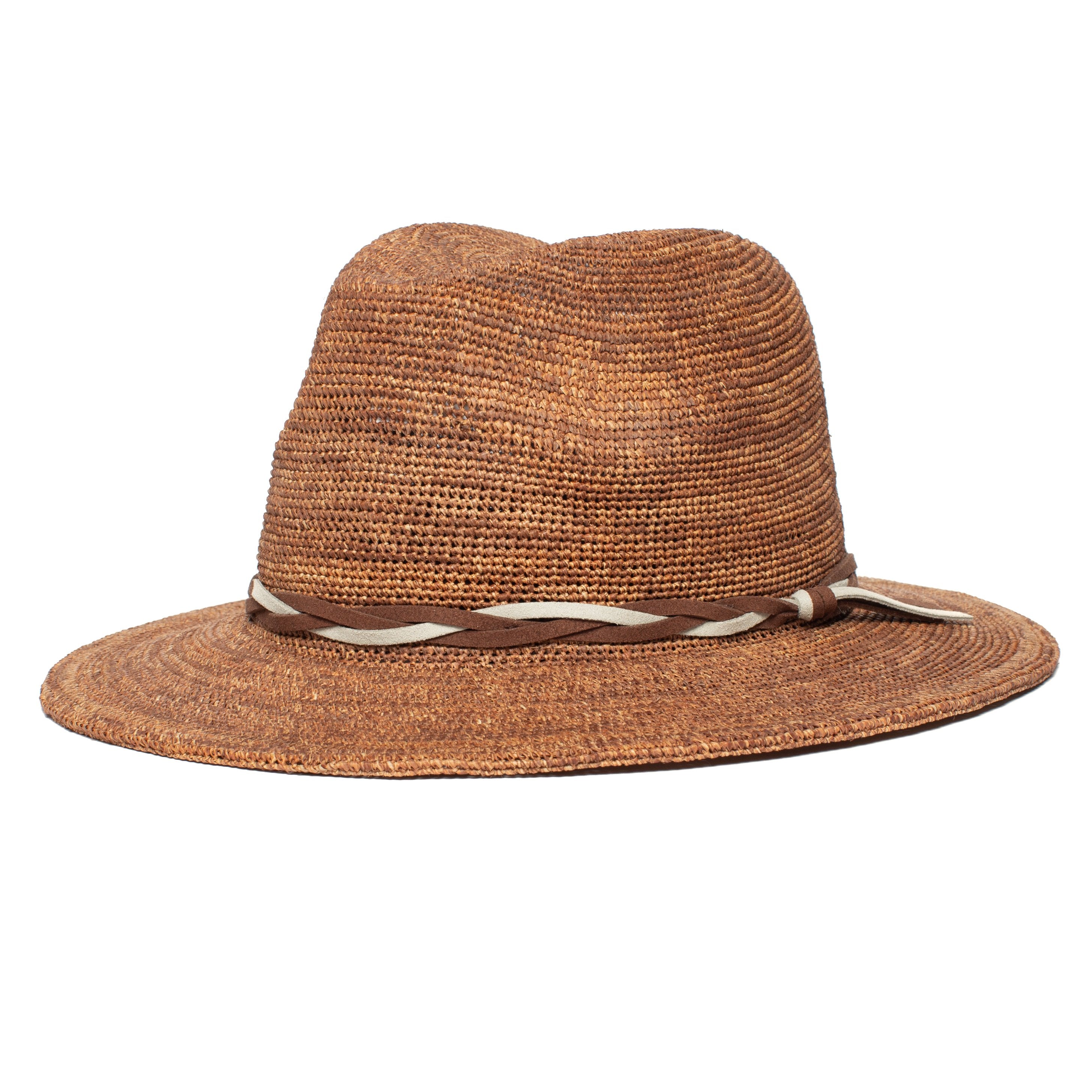 Goorin Bros. blueberry haze center dent wide brim straw fedora hat Whiskey left side view