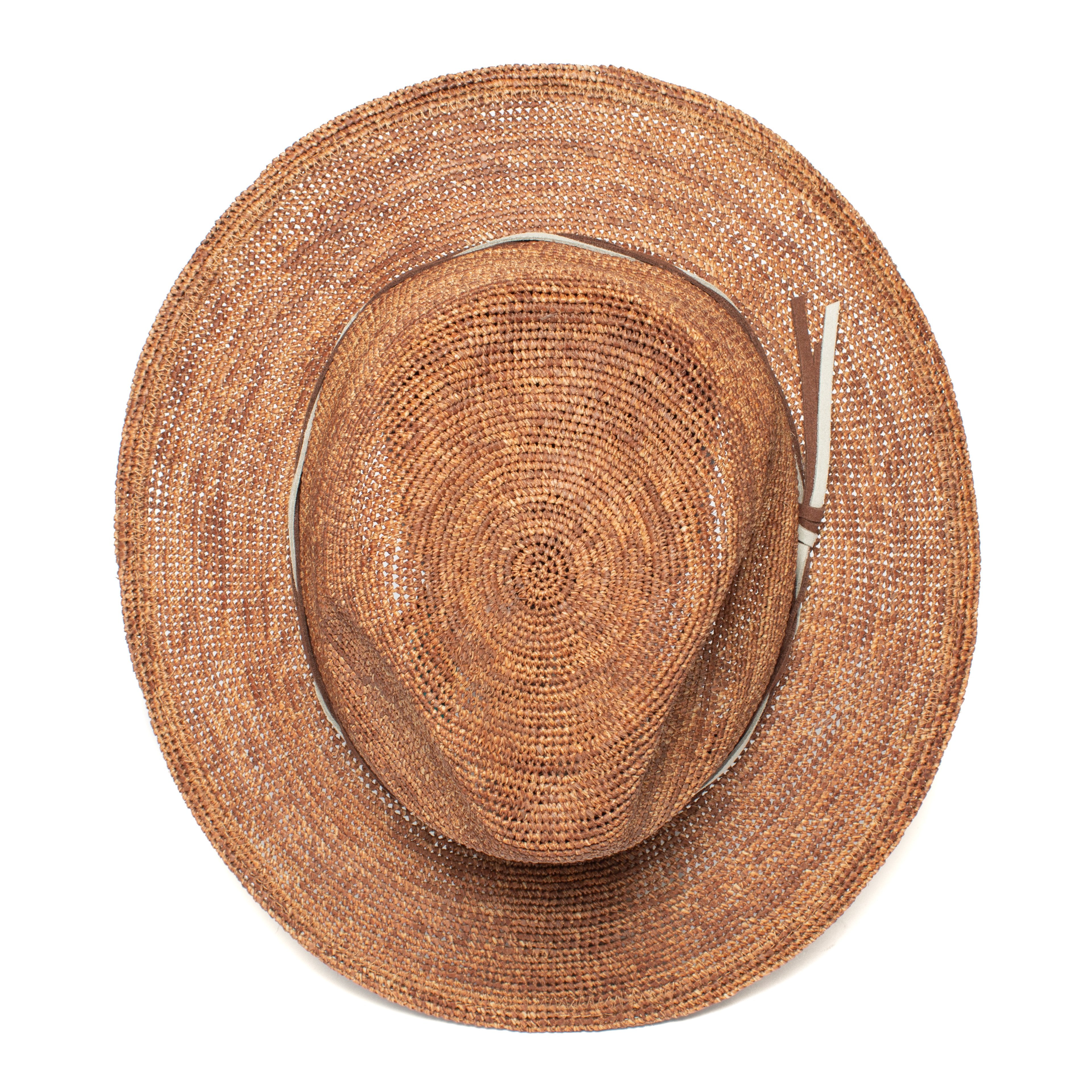 Goorin Bros. blueberry haze center dent wide brim straw fedora hat Whiskey top view