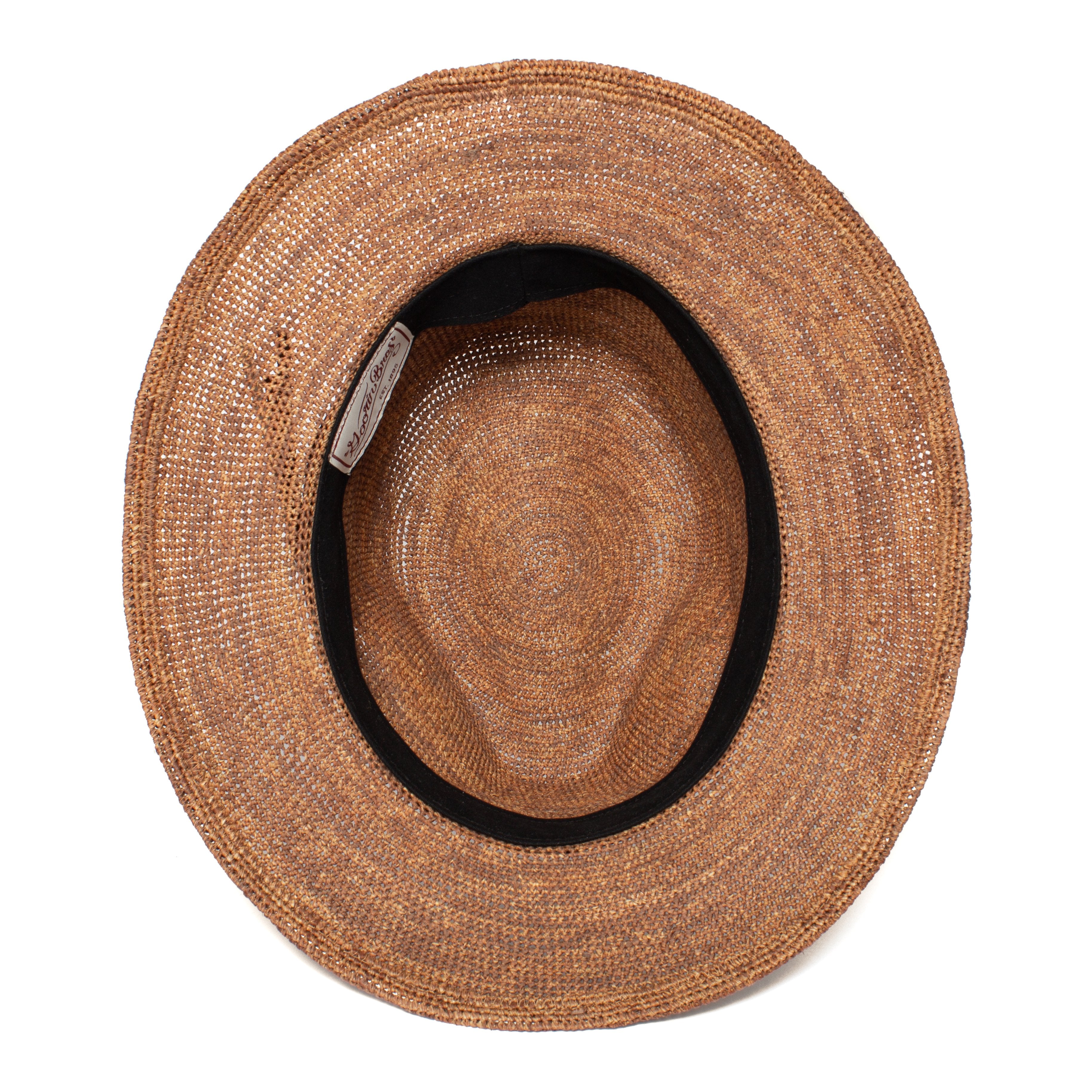 Goorin Bros. blueberry haze center dent wide brim straw fedora hat Whiskey under view