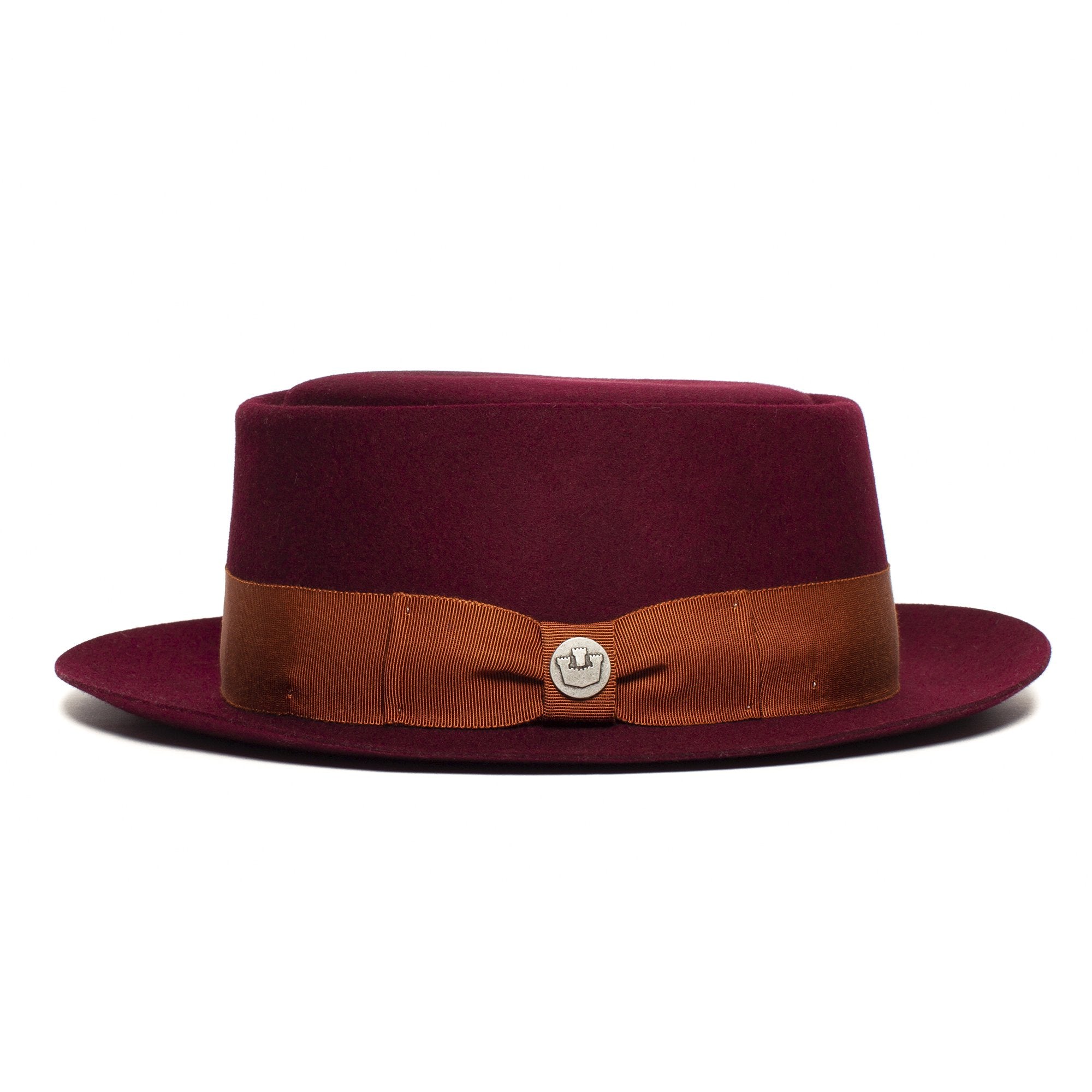 Goorin Bros. top brass wool porkpie Burgundy side view