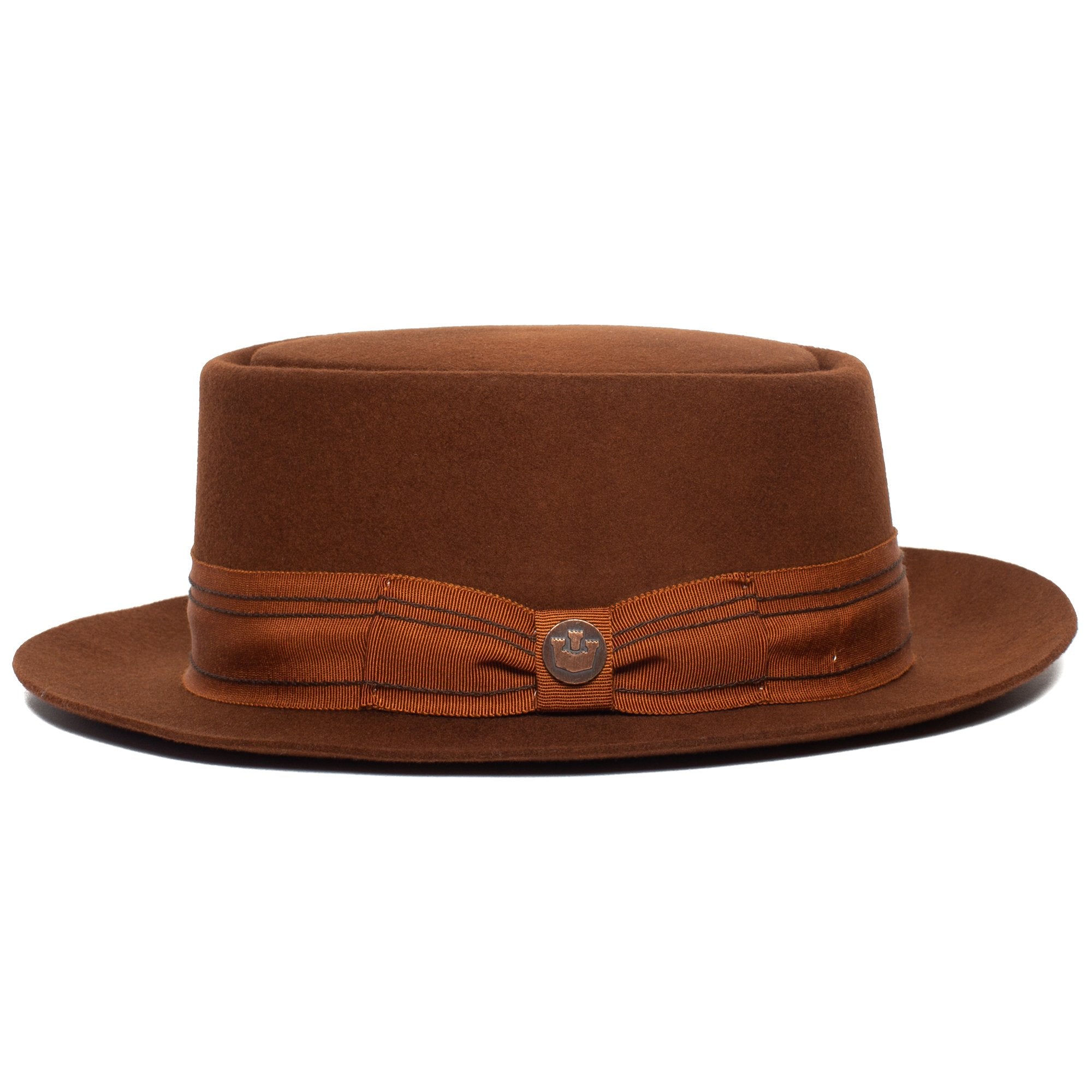 Goorin Bros. top brass wool porkpie Oak side view