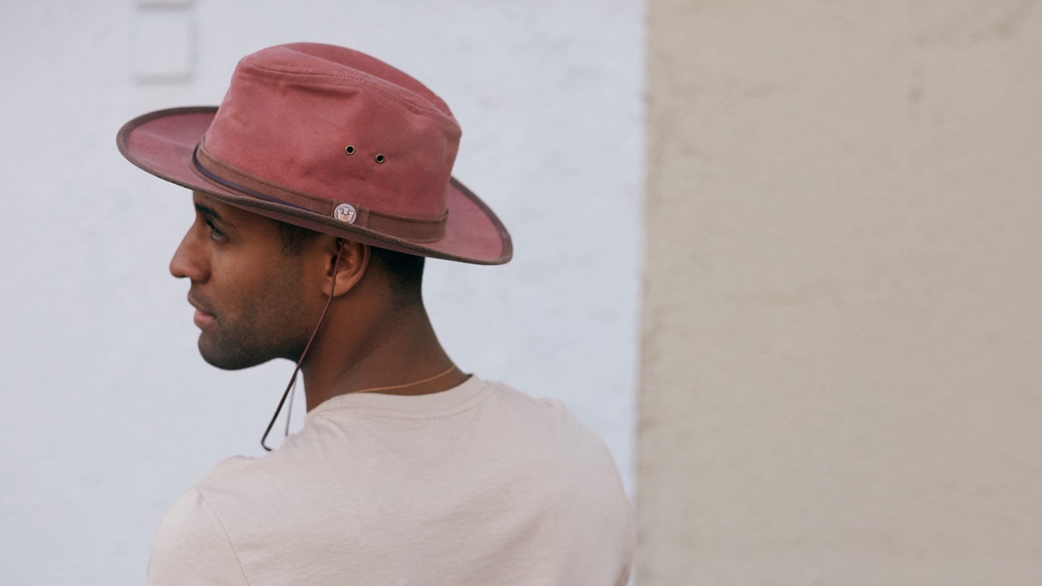 Goorin Bros. down the bayou cotton diamond porkpie fedora Pink hero shot on male model