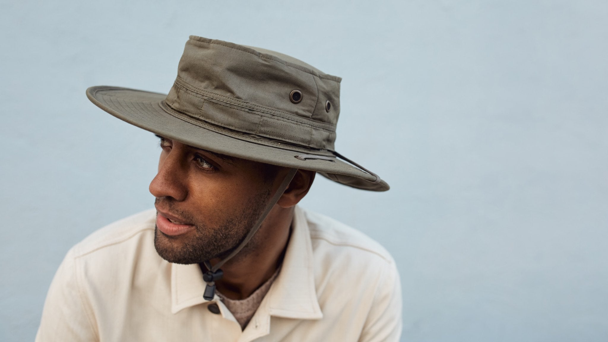 Goorin Bros. above beyond safari Olive hero shot on male model
