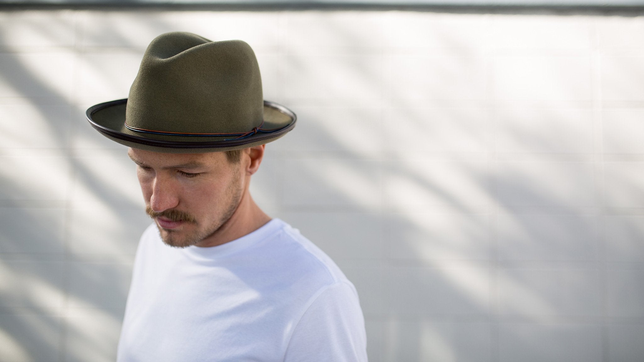 Goorin Bros. roscoe wool wide brim fedora Sage hero shot on male model