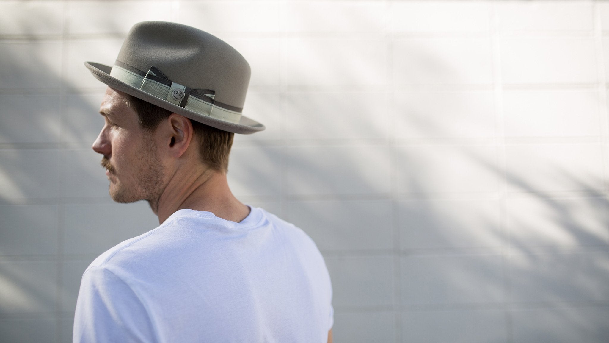 Goorin Bros. treat street wool diamond porkpie fedora Taupe hero shot on male model