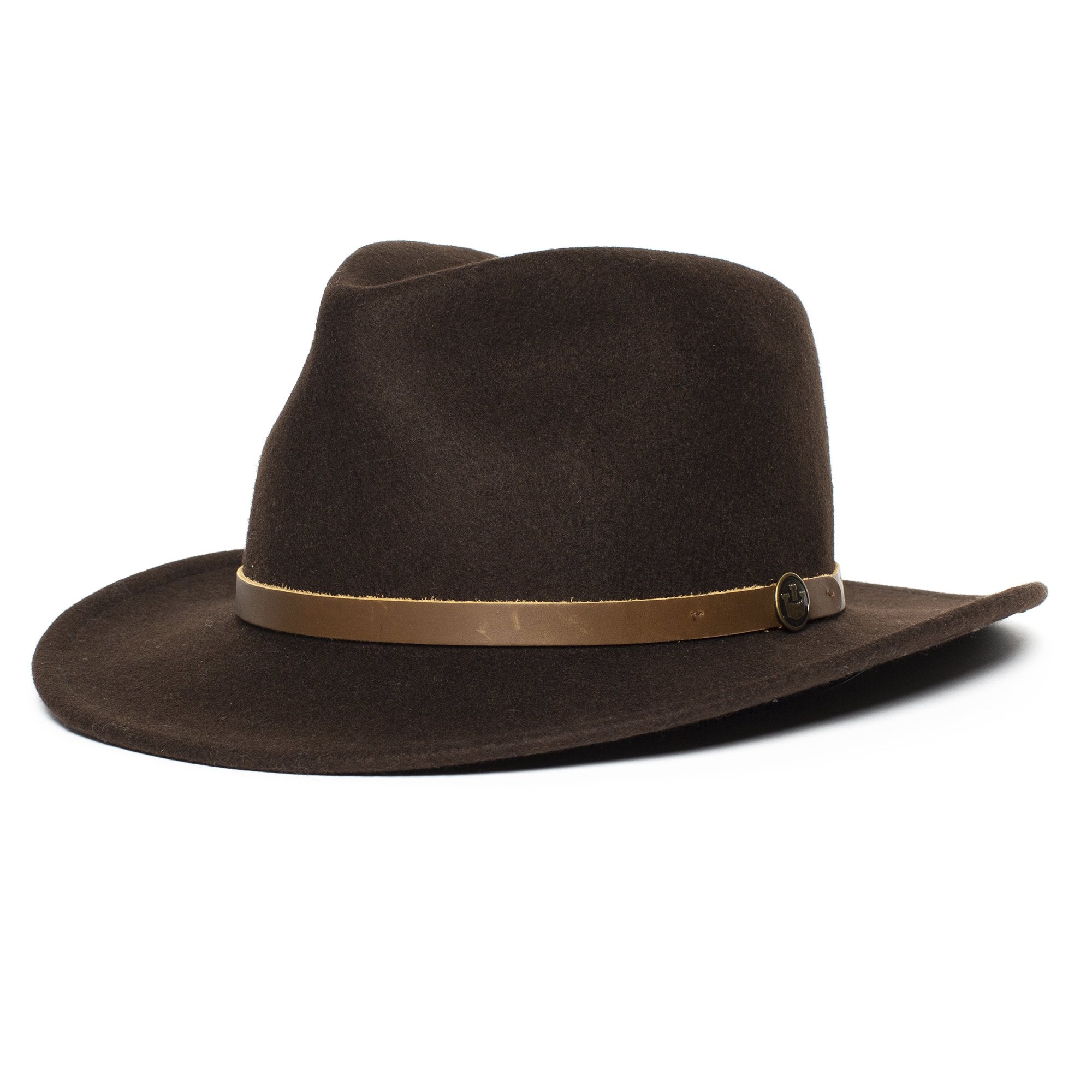 Goorin Bros. henry jones teardrop wide brim felt fedora hat Brown left side view