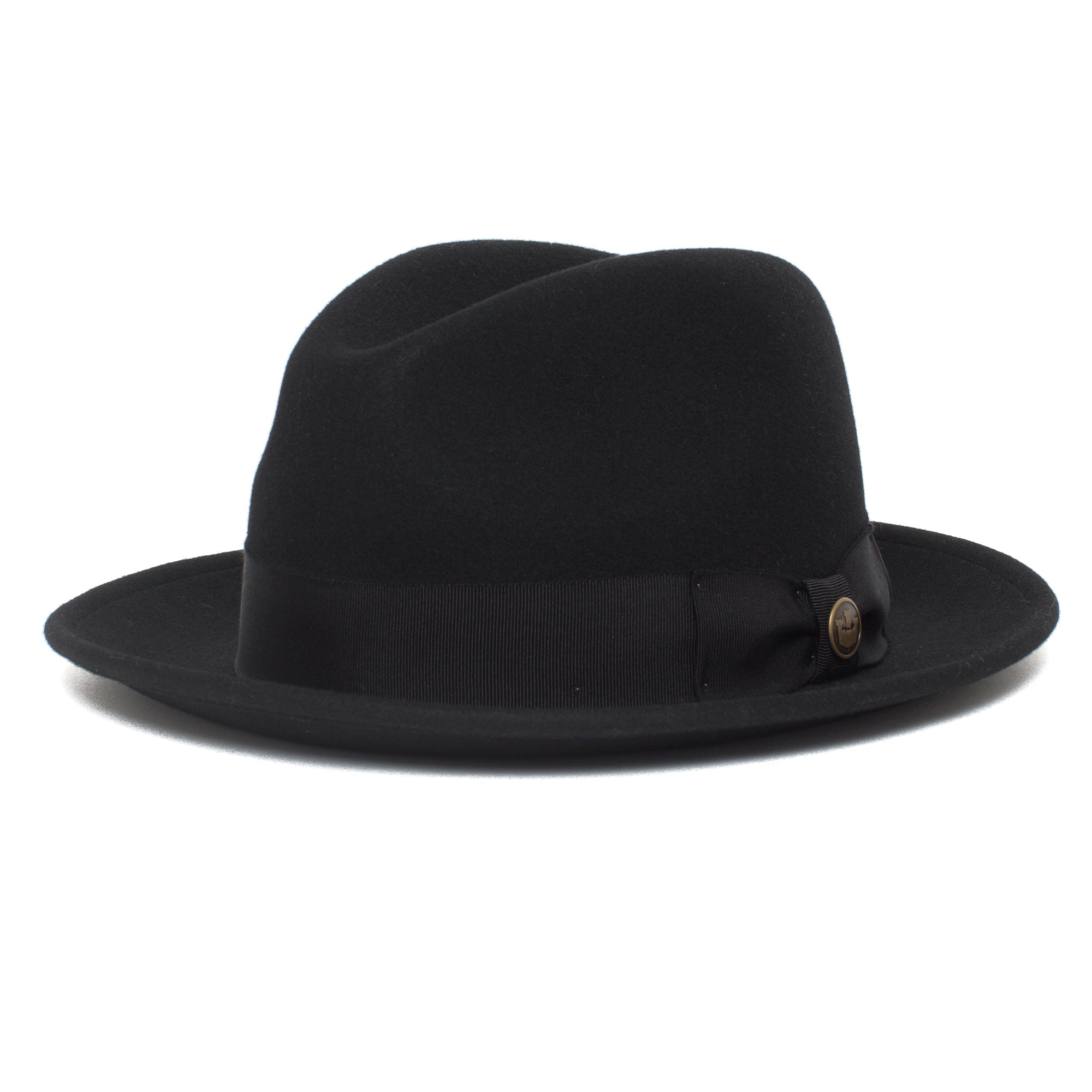 Goorin Bros. dean the butcher center dent wide brim felt fedora hat Black left side view