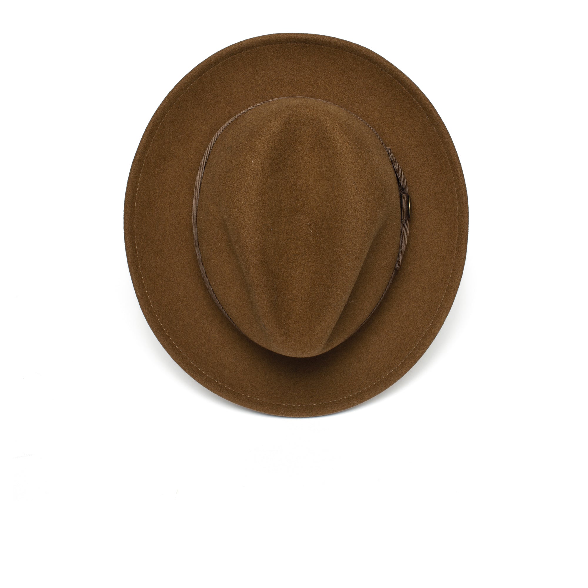 Goorin Bros. dean the butcher center dent wide brim felt fedora hat Whiskey top view