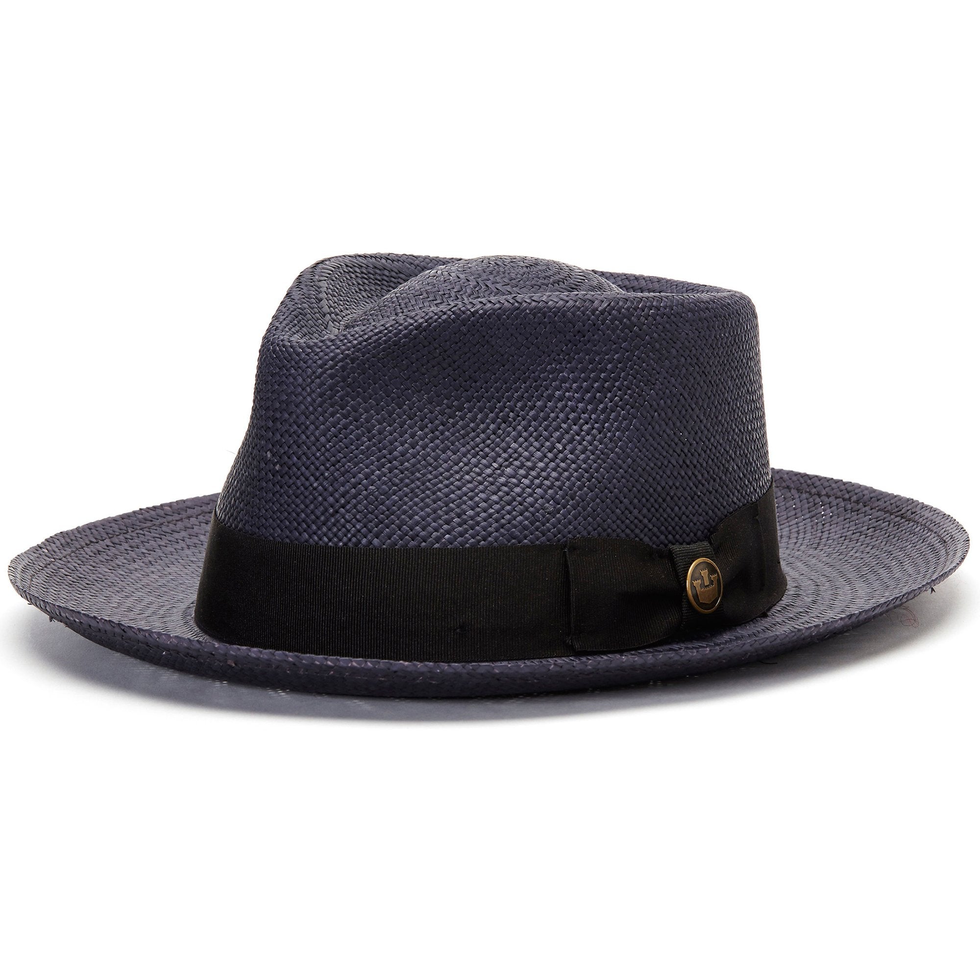 Goorin Bros. big john teardrop wide brim straw fedora hat Navy left side view