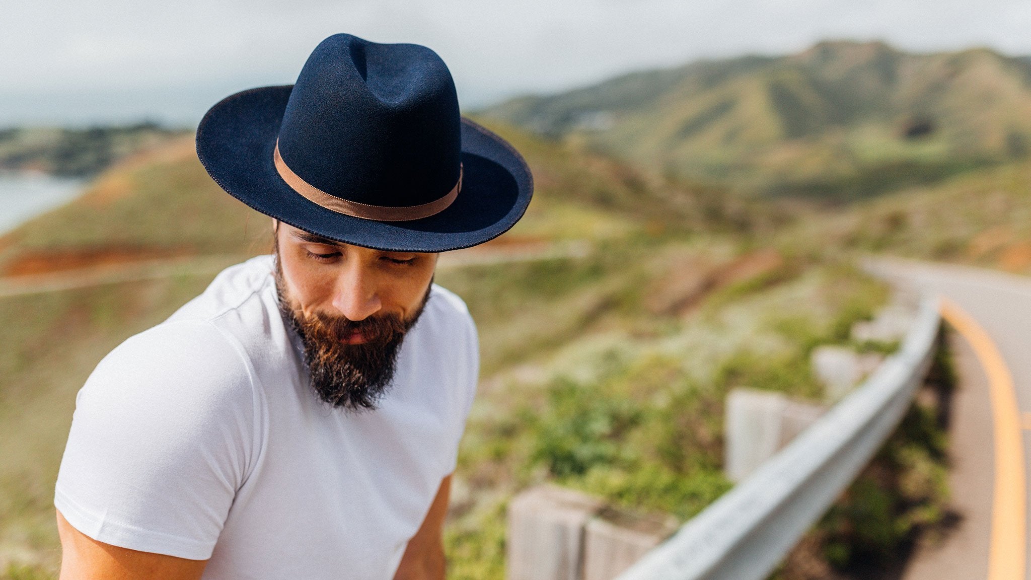 Goorin Bros. mr wilder wool diamond porkpie fedora Navy hero shot on male model