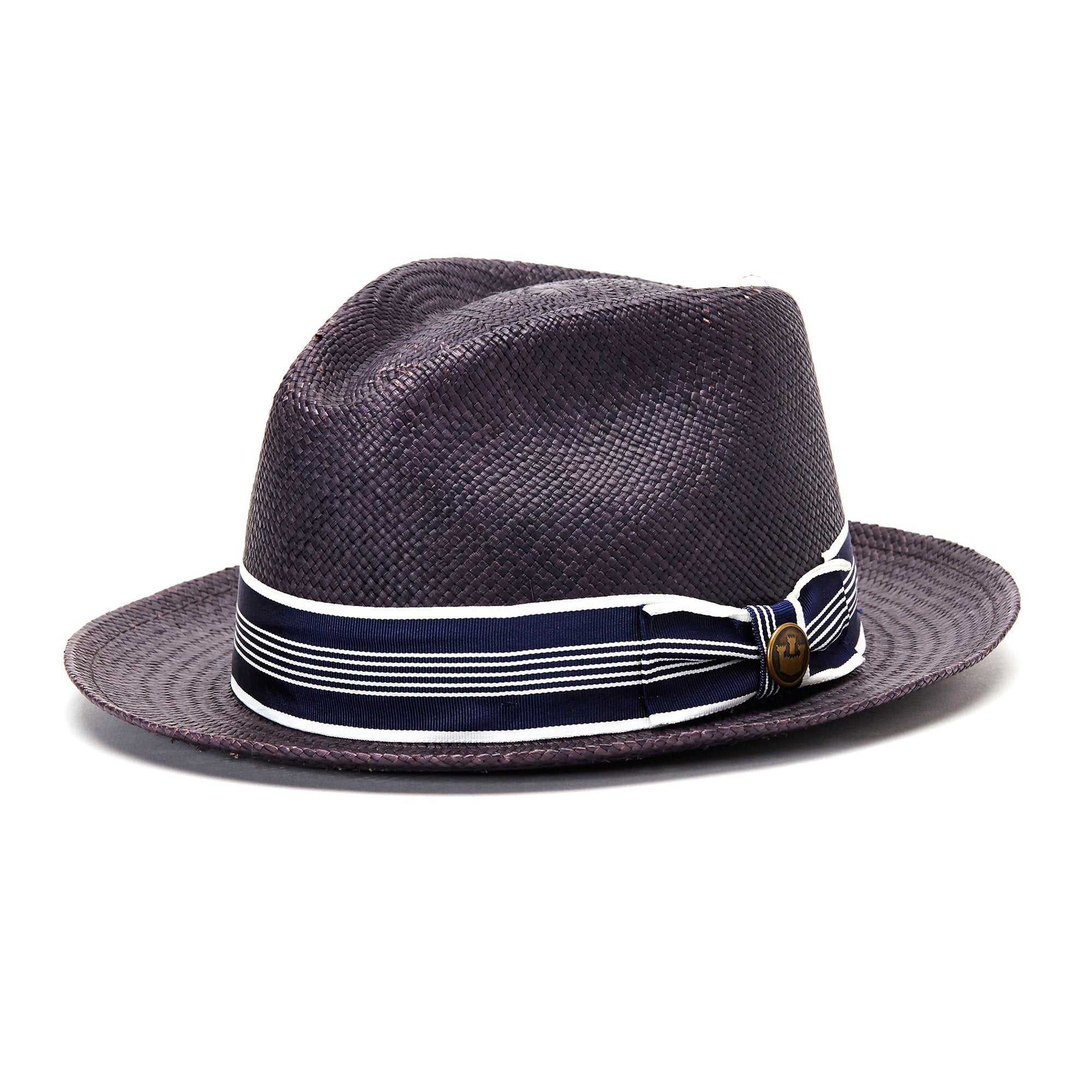 Goorin Bros. odis lee teardrop medium brim straw fedora hat Navy left side view