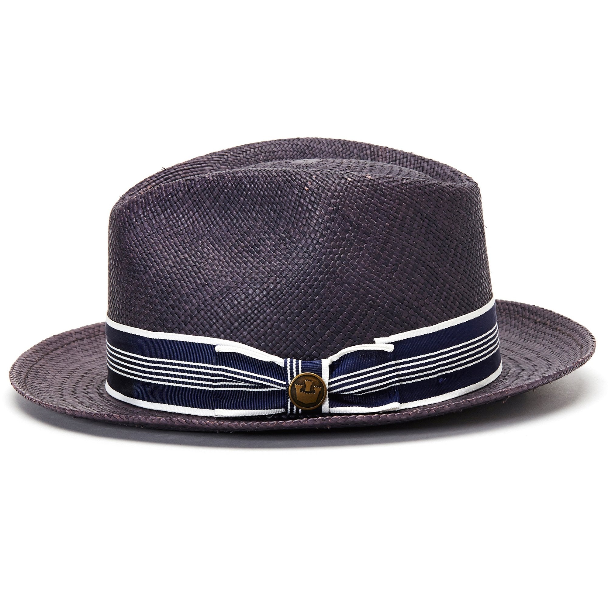 Goorin Bros. odis lee teardrop medium brim straw fedora hat Navy side view