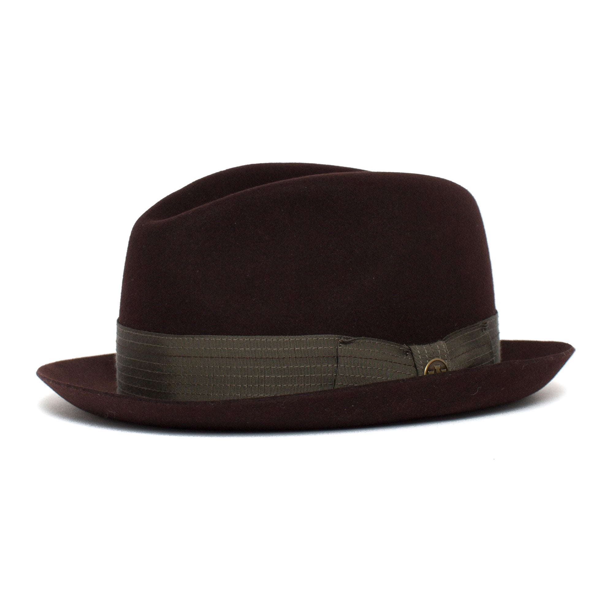 Goorin Bros. big lou center dent wide brim felt fedora hat Burgundy left side view