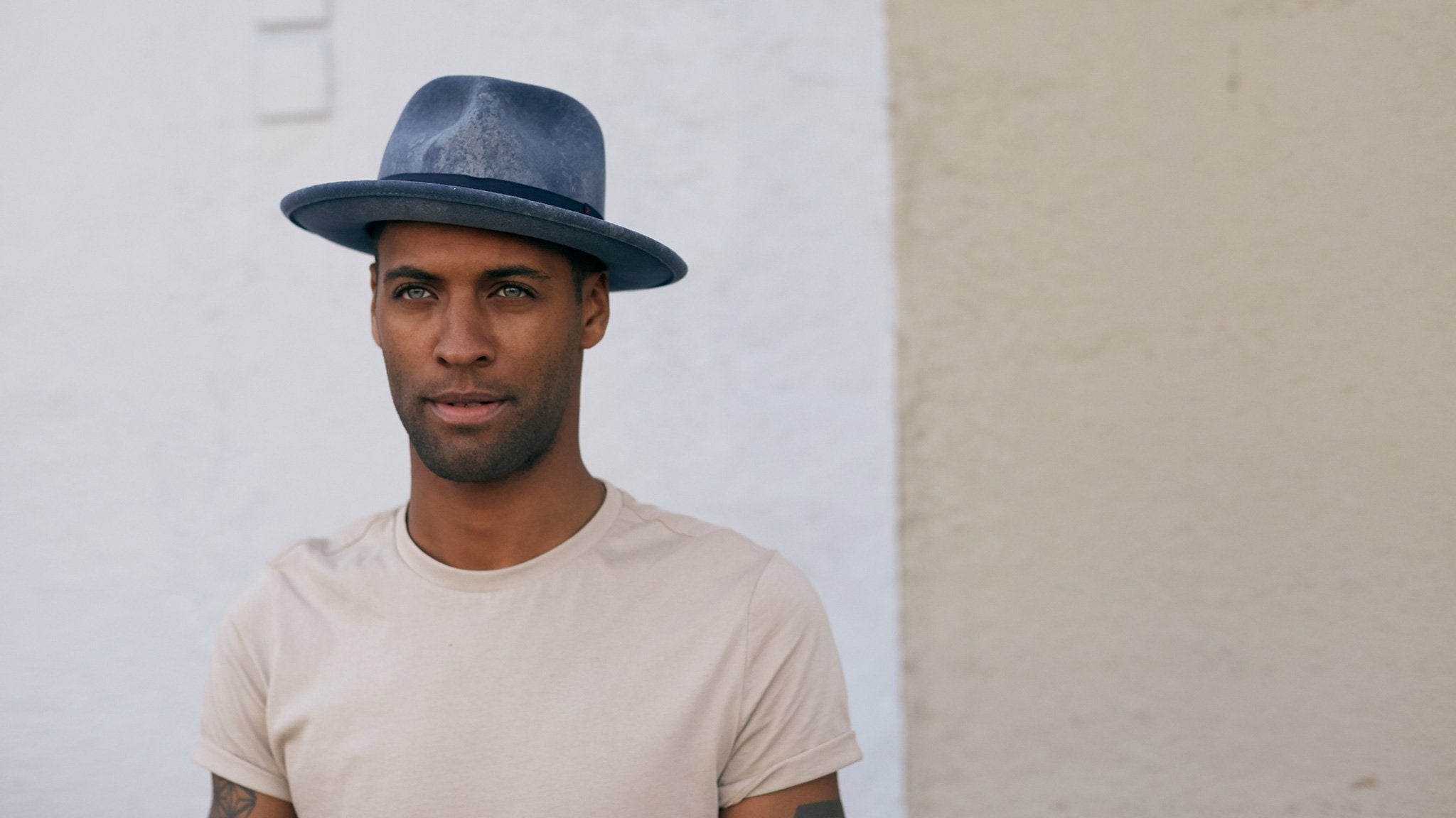 Goorin Bros. imperial teardrop wide brim felt fedora hat Slate hero shot on male model