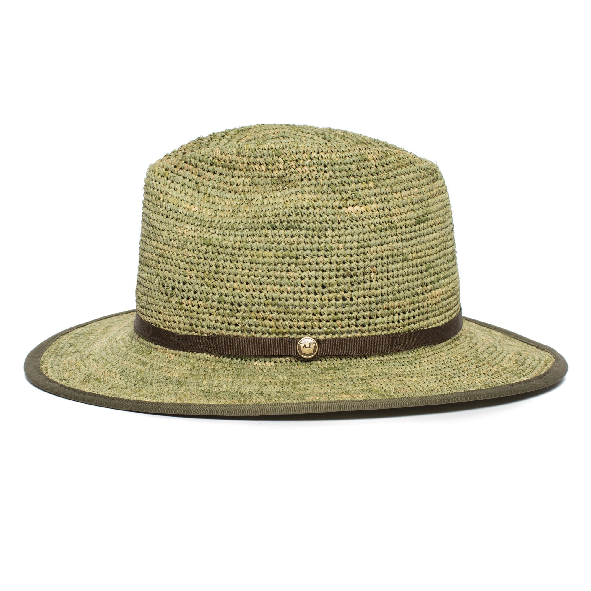 Goorin Bros. point loma center dent wide brim straw fedora hat Green side view