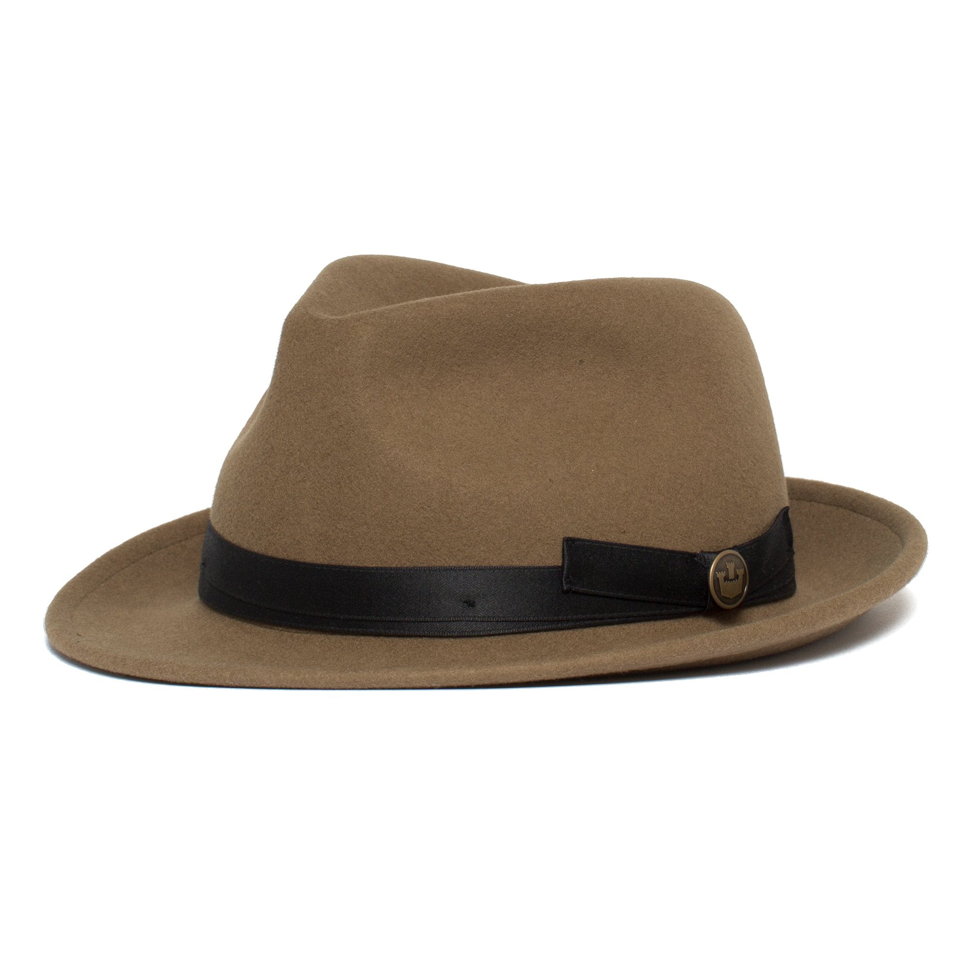 Goorin Bros. pascal center dent medium brim felt fedora hat Tan left side view