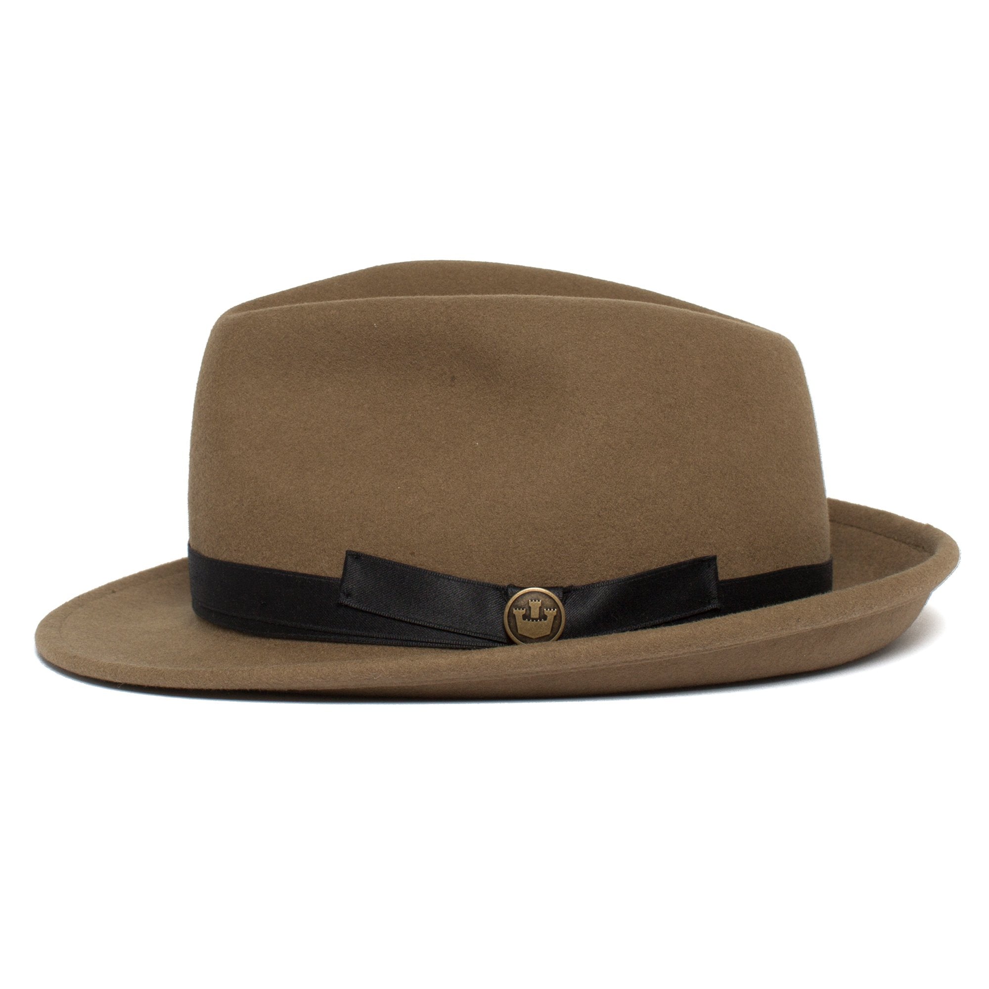Goorin Bros. pascal center dent medium brim felt fedora hat Tan side view
