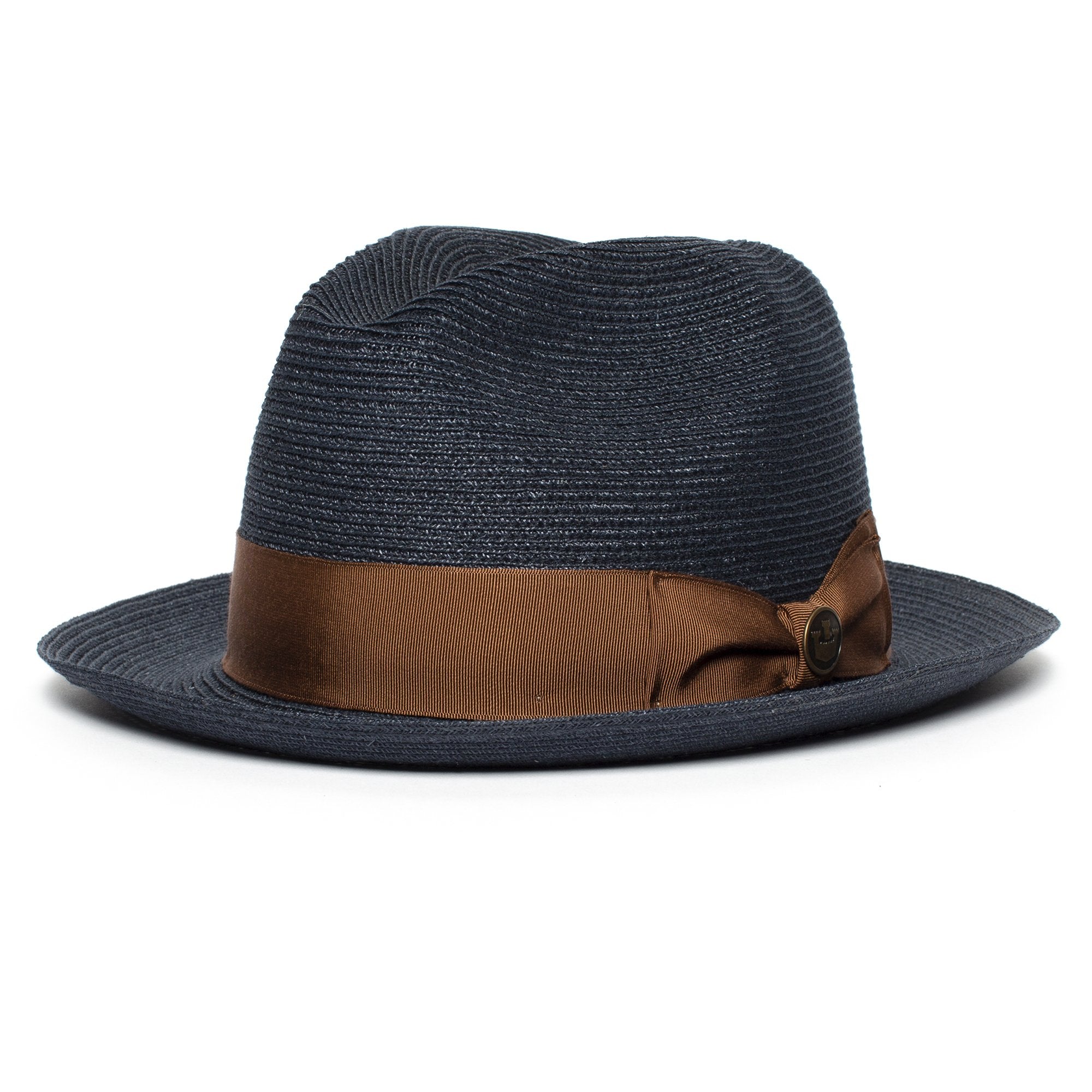 Goorin Bros. the gilder center dent medium brim straw fedora hat Navy left side view