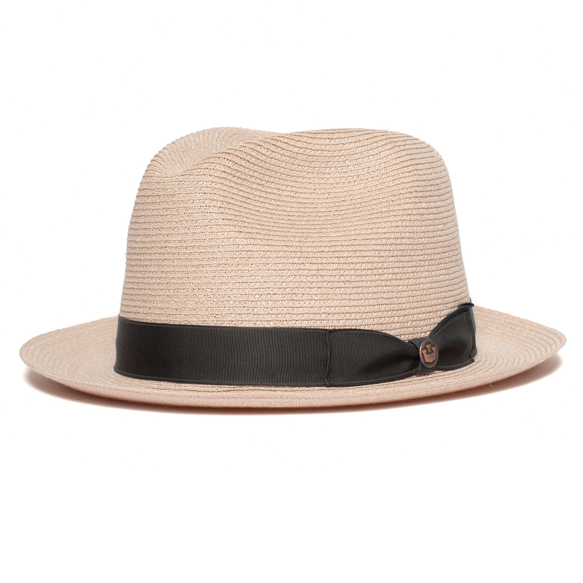 Goorin Bros. the gilder center dent medium brim straw fedora hat Pink left side view
