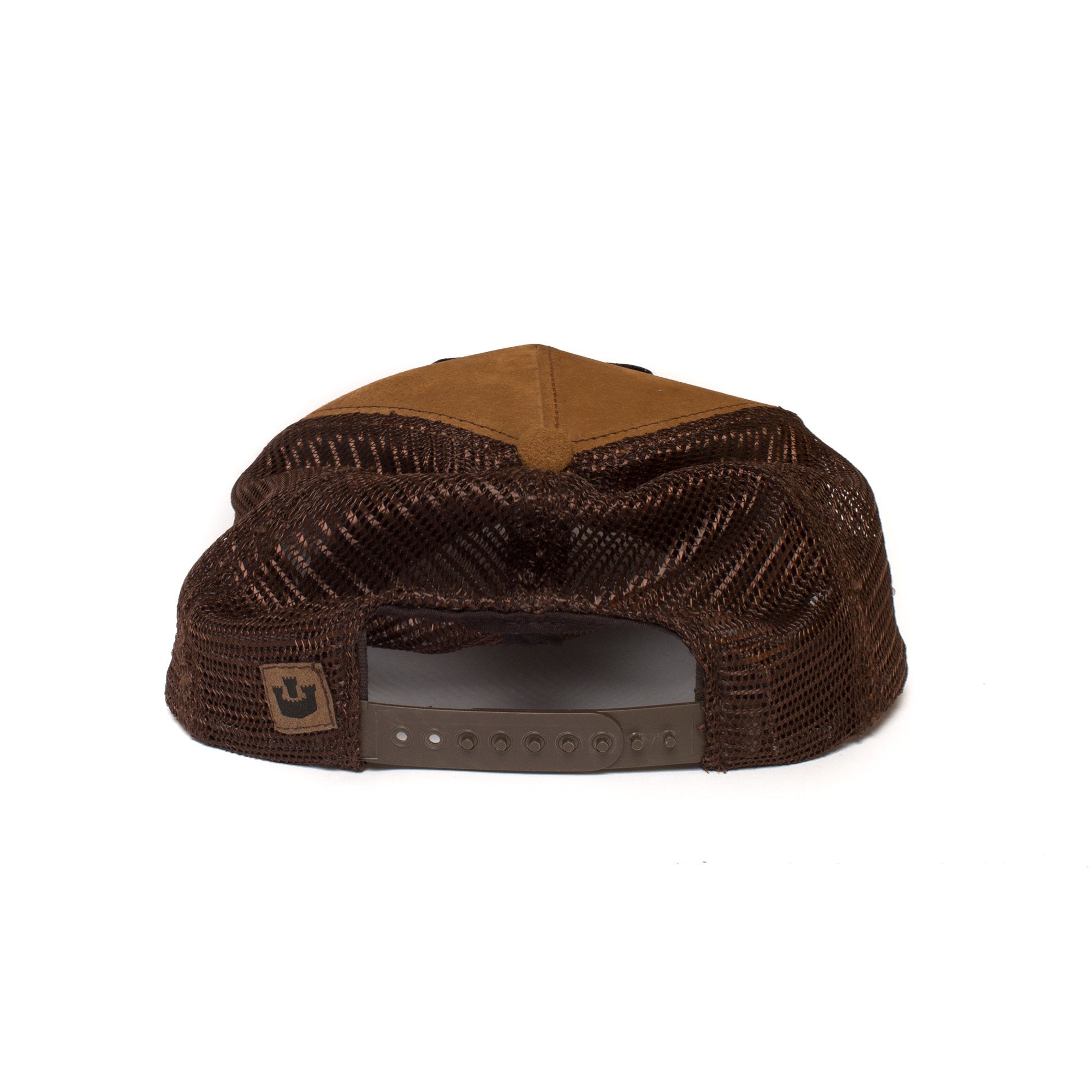 Goorin Bros. witty bird suede 5 panel trucker baseball cap Brown back view