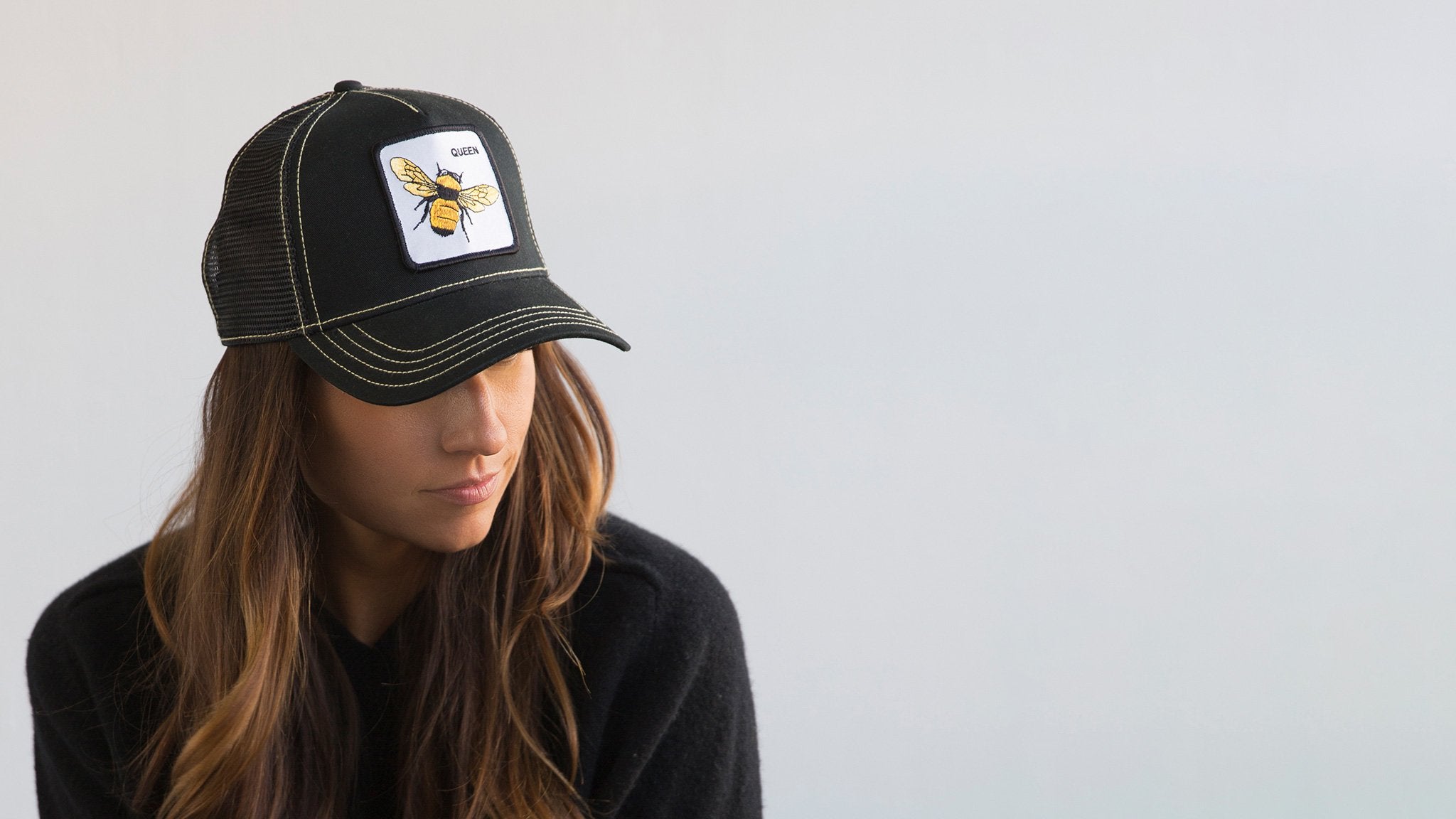 Goorin Bros. queen bee trucker baseball cap Black hero shot on female model