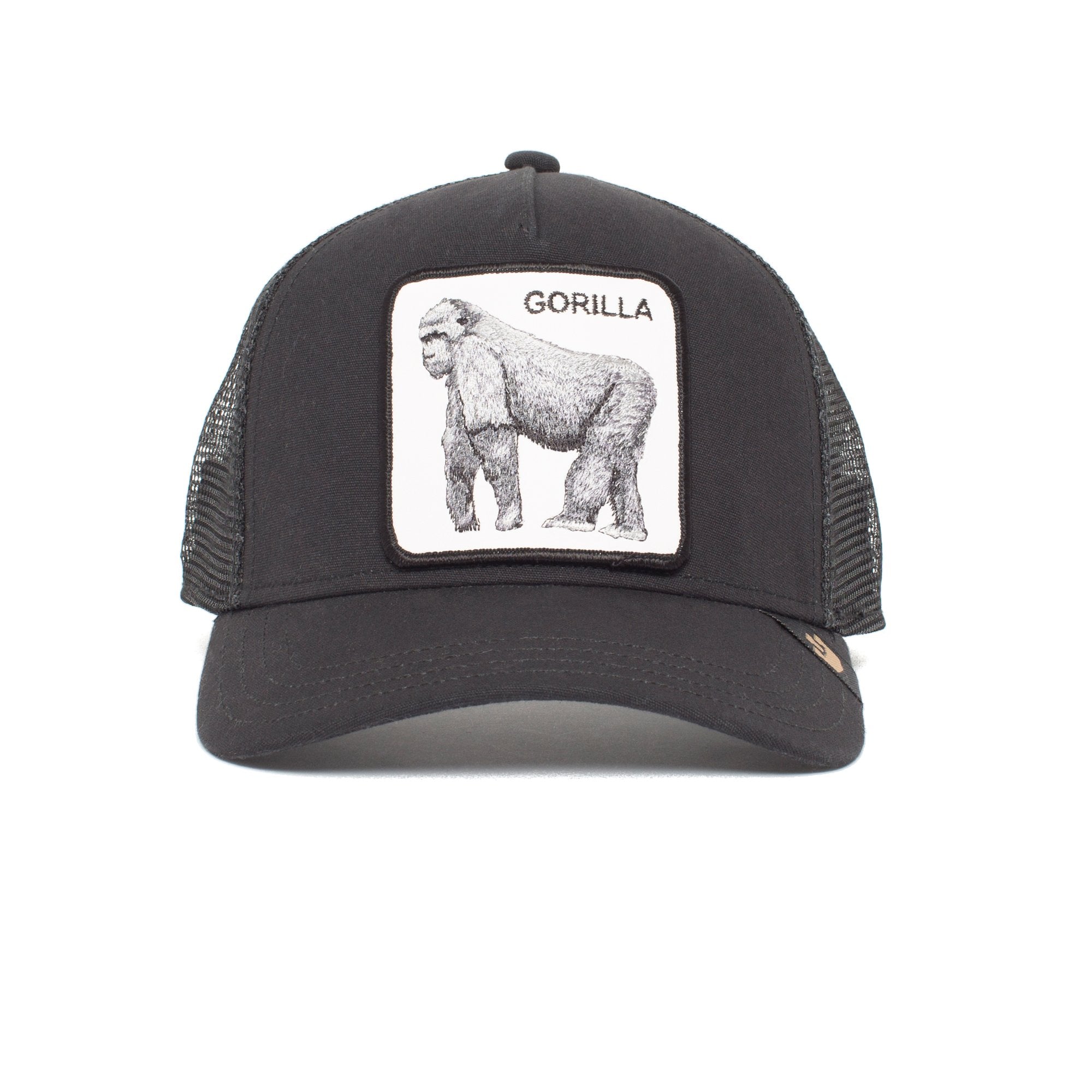 Goorin Bros. king of the jungle 5 panel trucker baseball cap Black front view