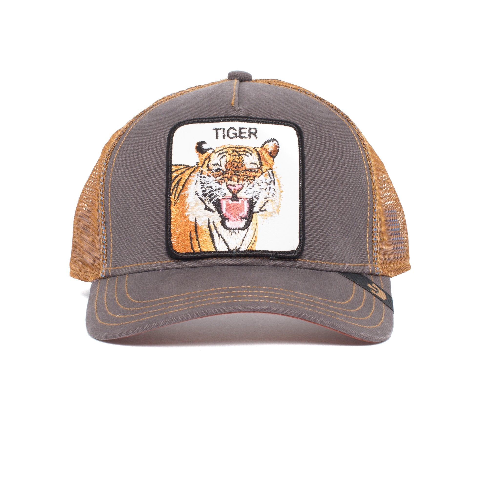 Goorin Bros. eye of the tiger 5 panel trucker baseball cap Brown front view