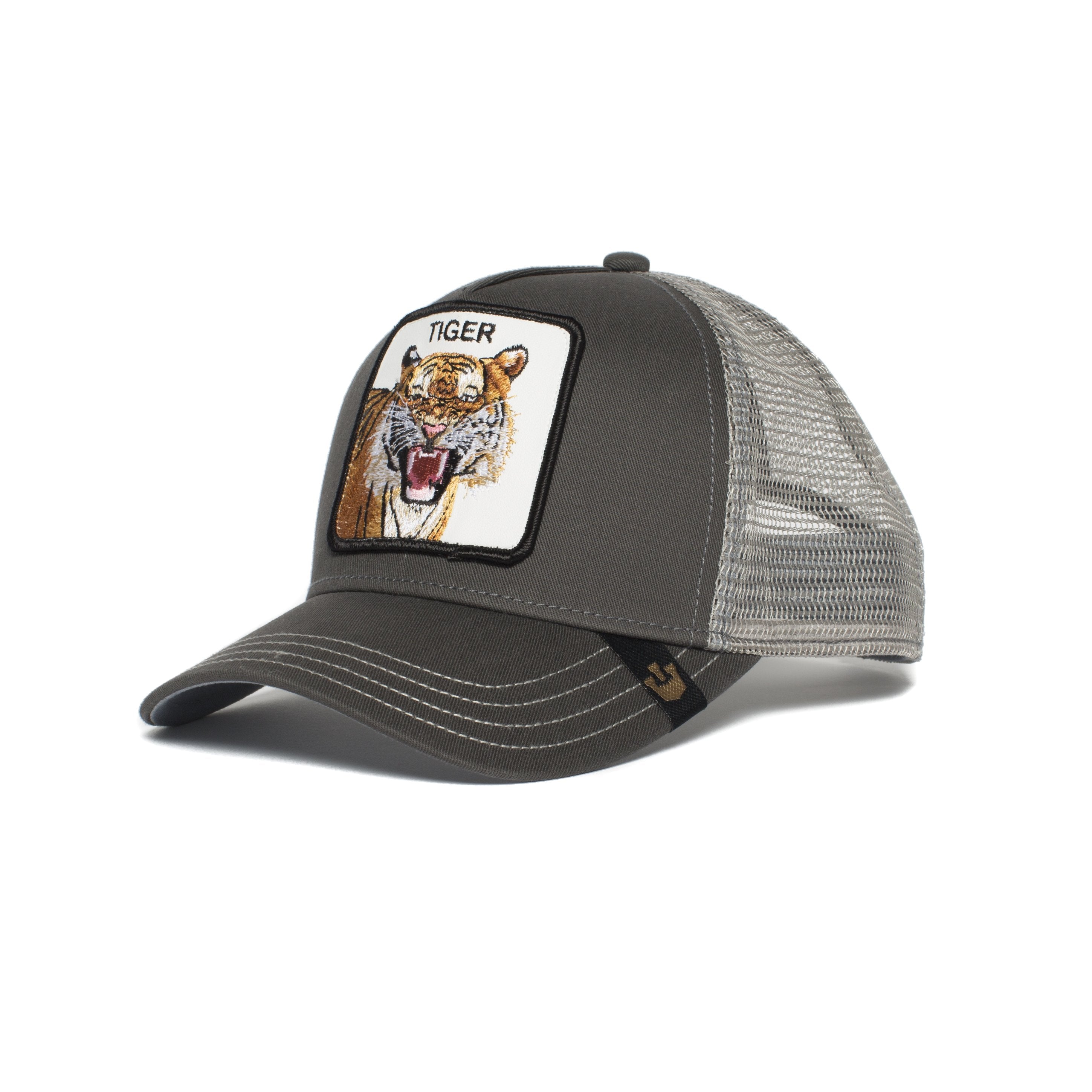Goorin Bros. eye of the tiger 5 panel trucker baseball cap Grey left side view