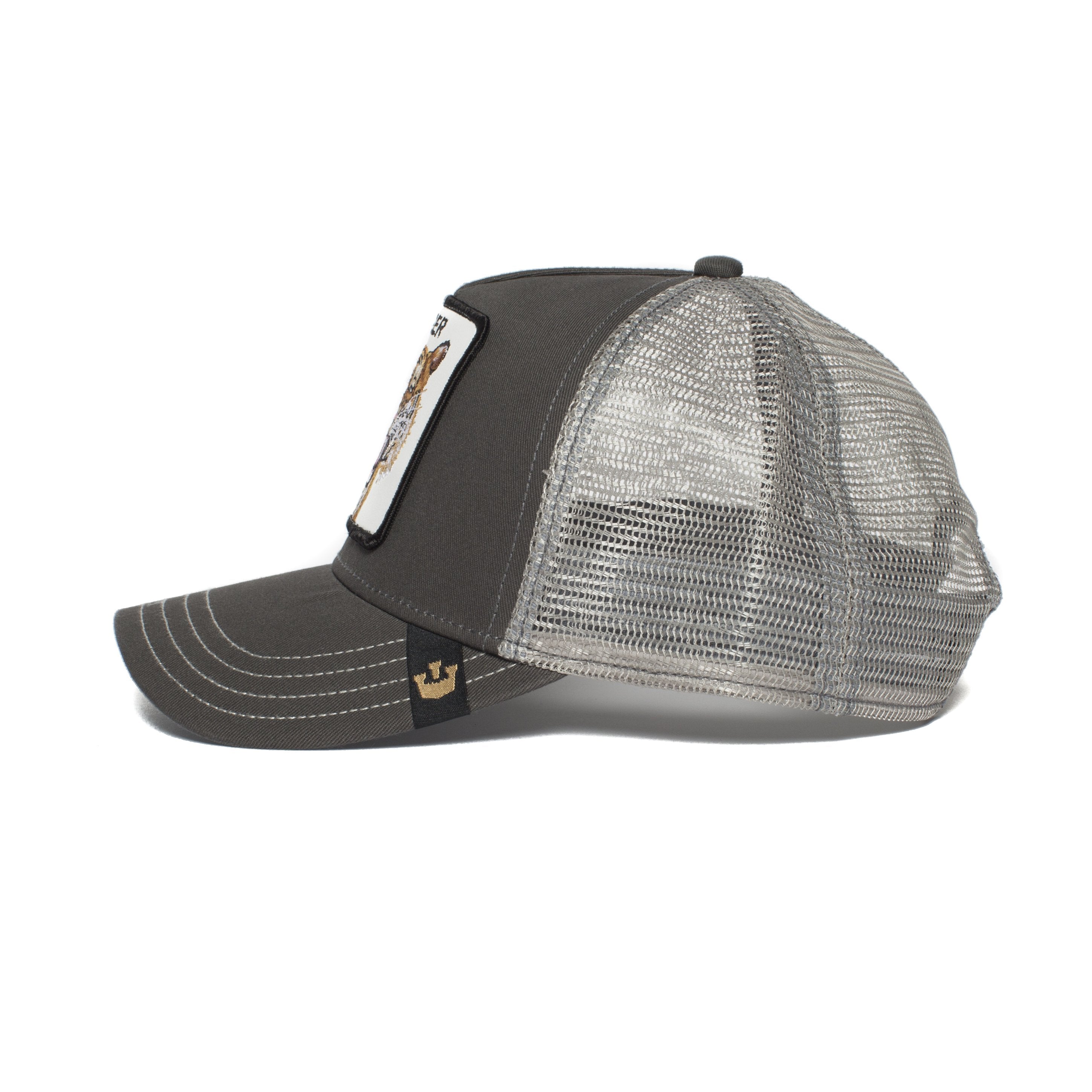 Goorin Bros. eye of the tiger 5 panel trucker baseball cap Grey side view
