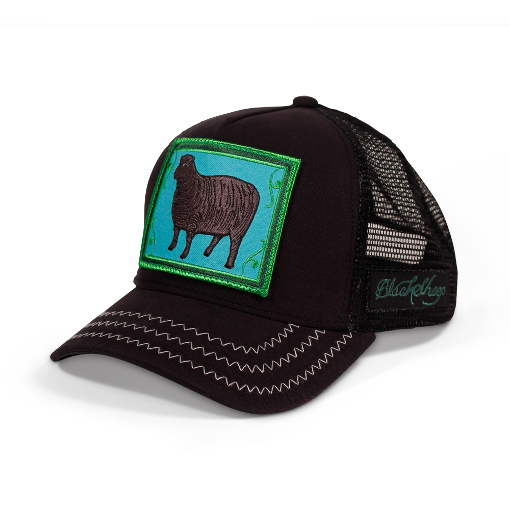 Goorin Bros. black sheep trucker baseball cap Back label Black left side view
