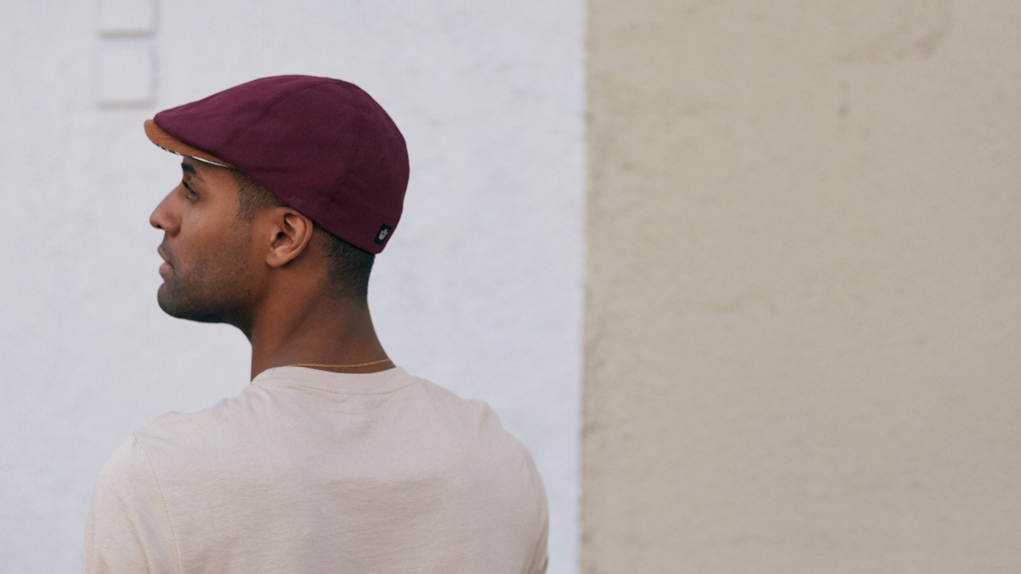 Goorin Bros. swamp water cotton 6 panel ivy flatcap Burgundy hero shot on male model