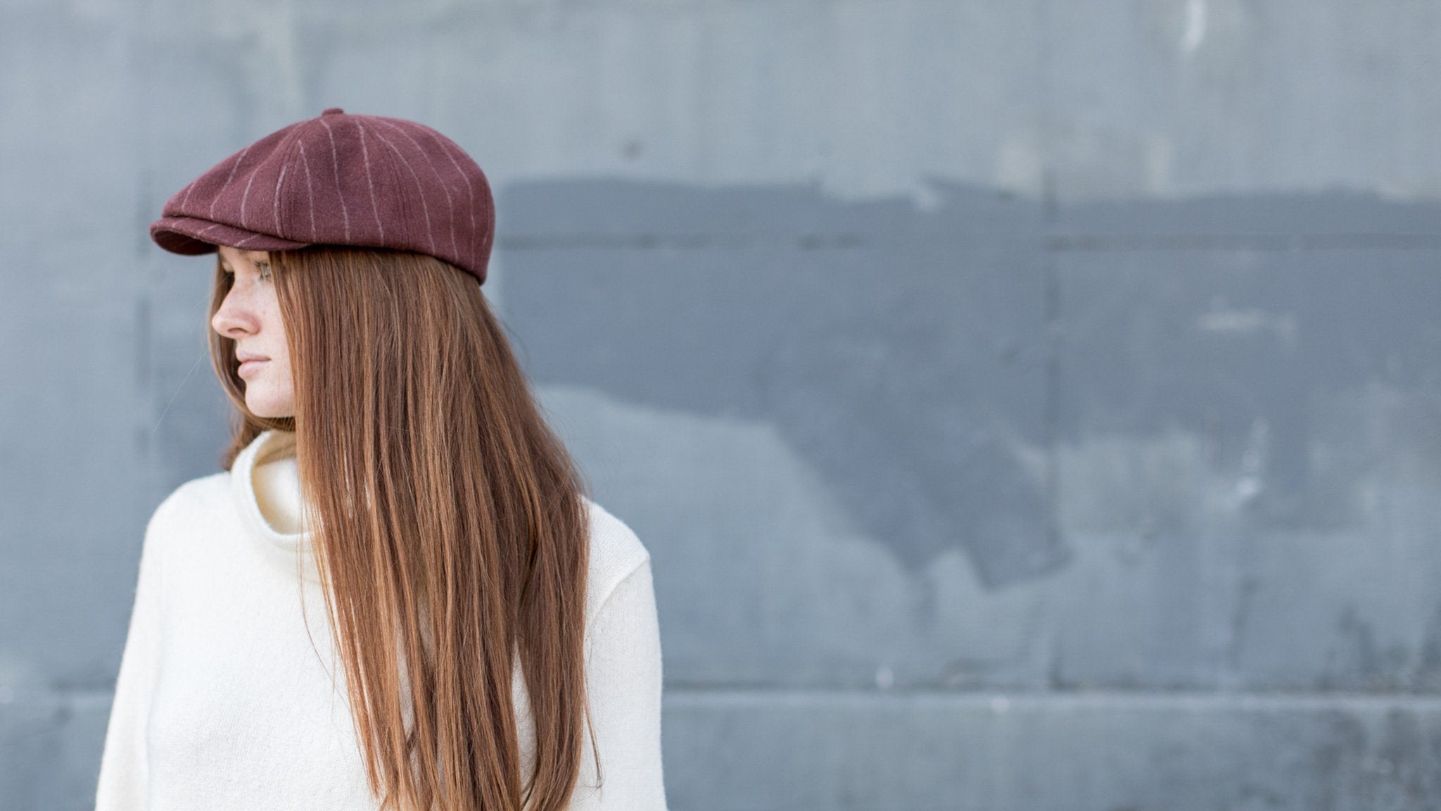 Goorin Bros. leaf me alone wool blend gatsby flatcap Rose hero shot on female model
