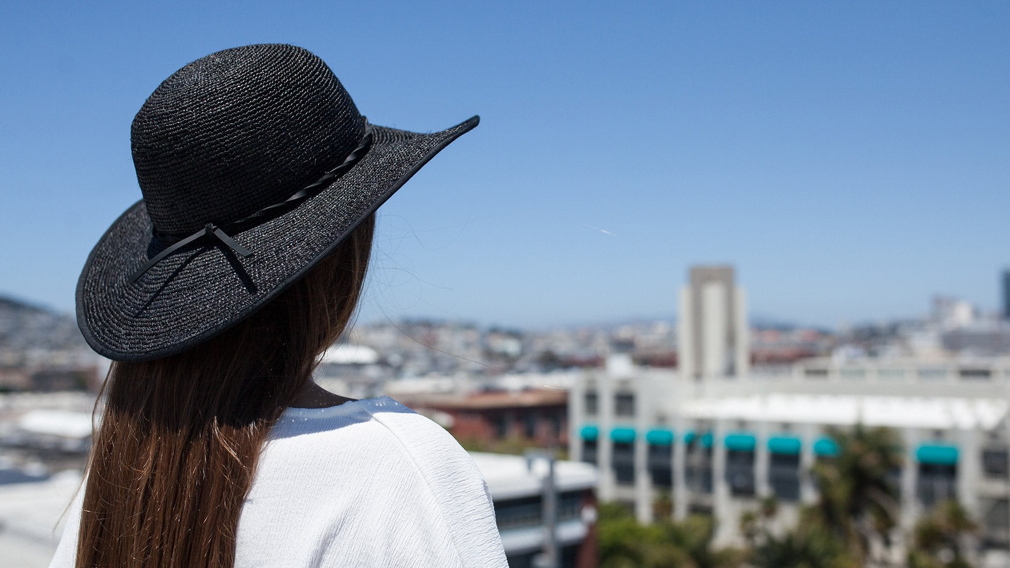 Goorin Bros. desert sun straw floppy hat Black hero shot on female model