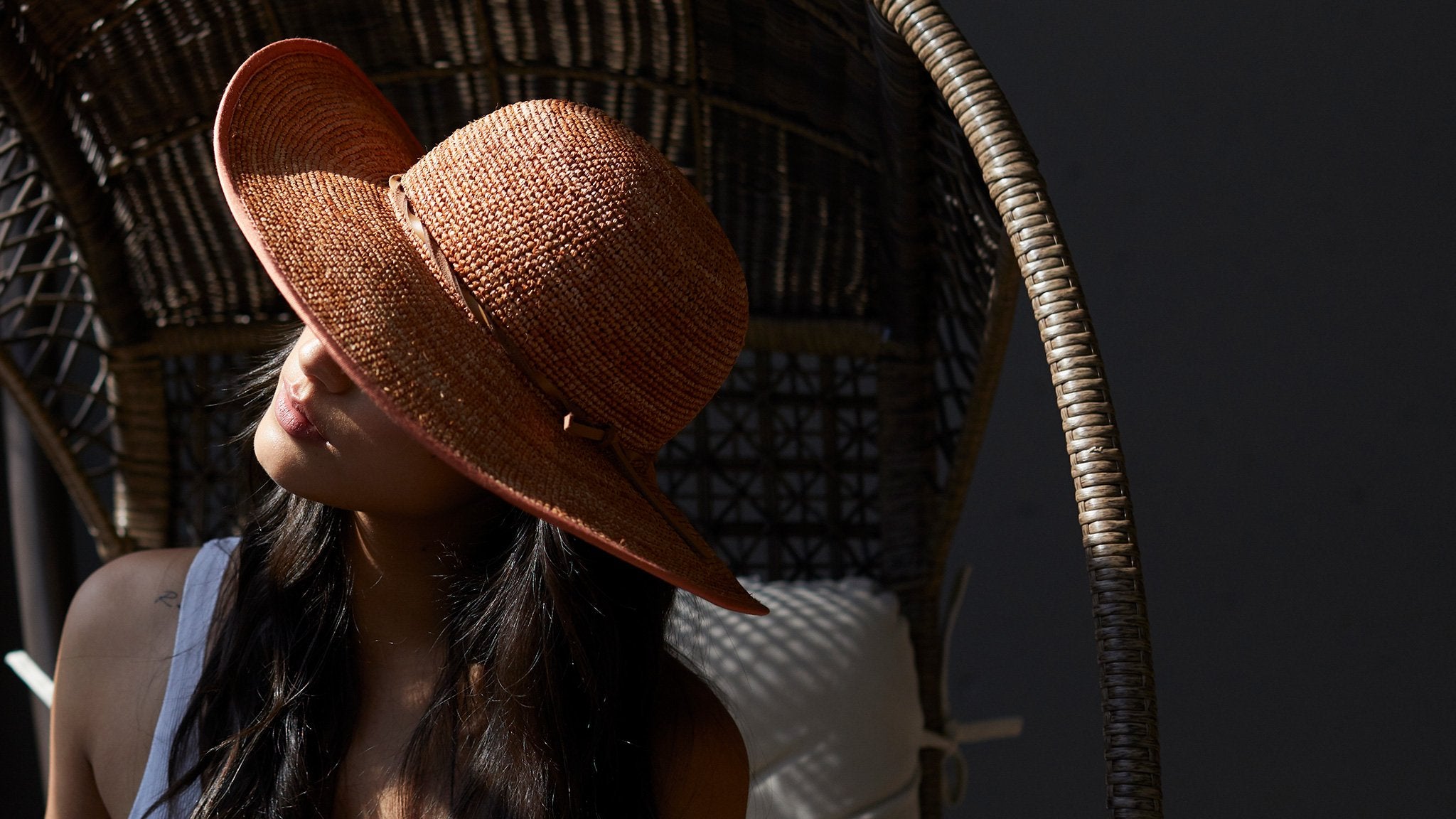 Goorin Bros. desert sun straw floppy hat Coral hero shot on female model