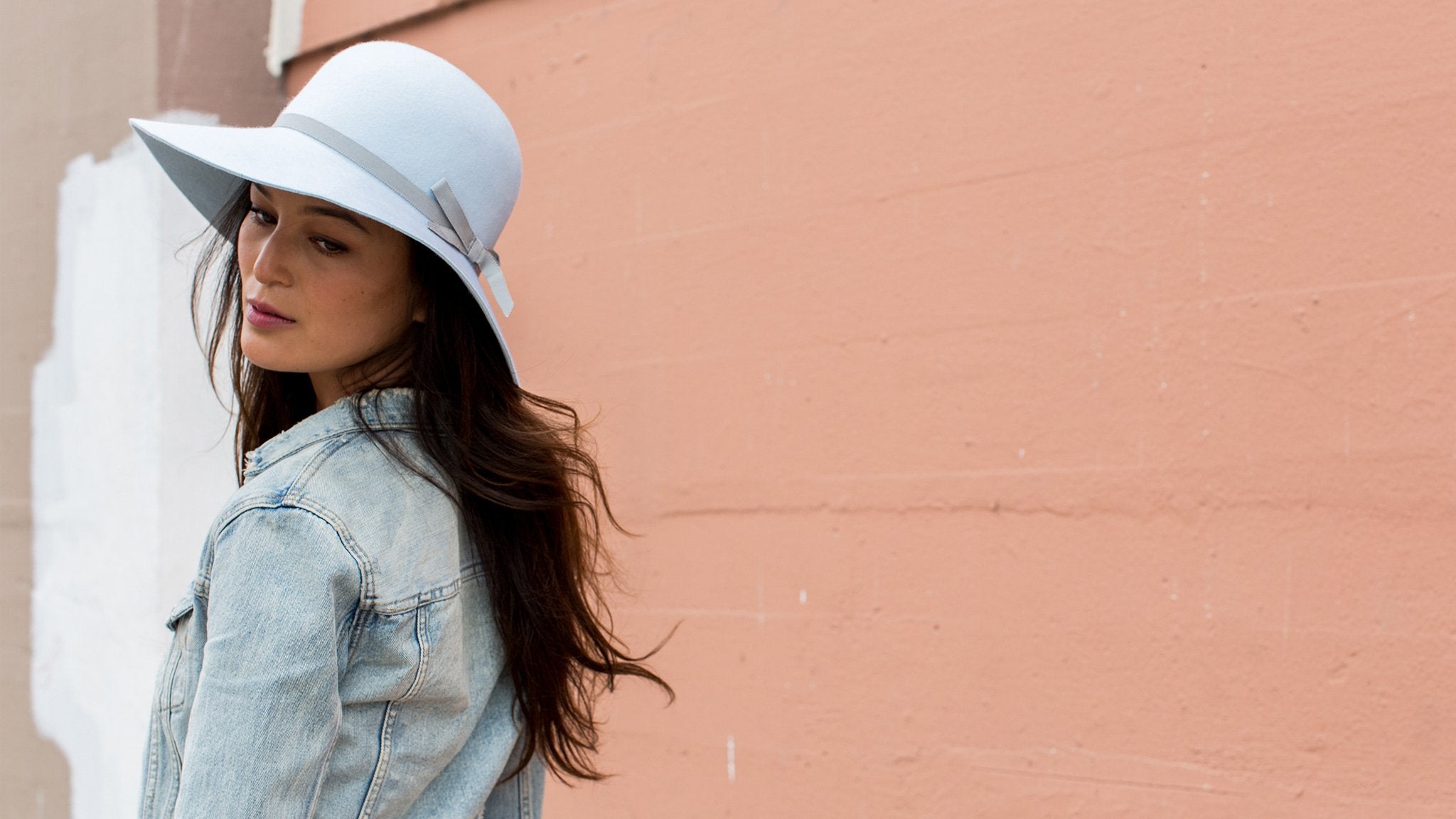 Goorin Bros. rhea love wool blend floppy hat Sky hero shot on female model