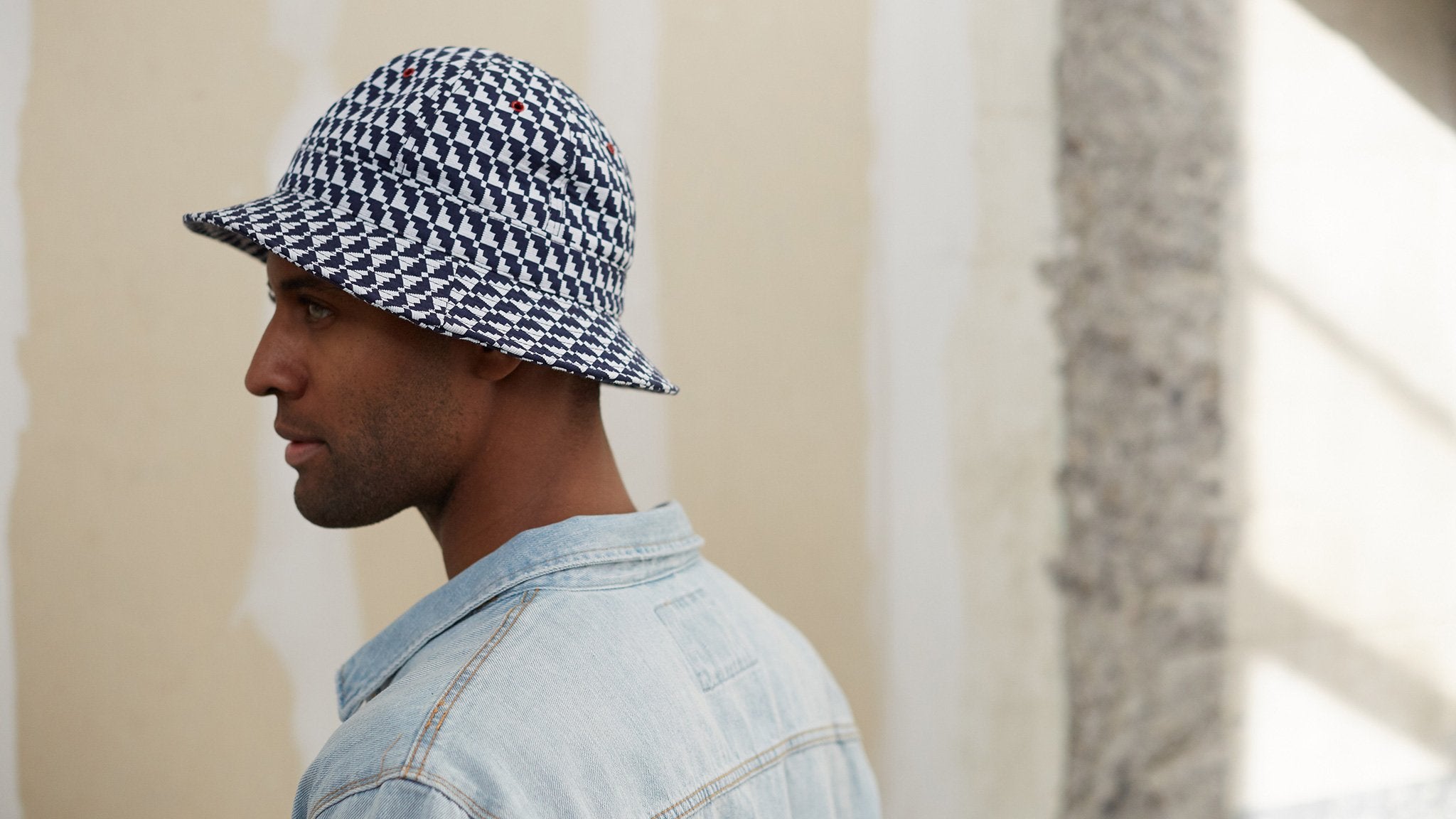 Goorin Bros. hella cotton bucket Navy hero shot on male model
