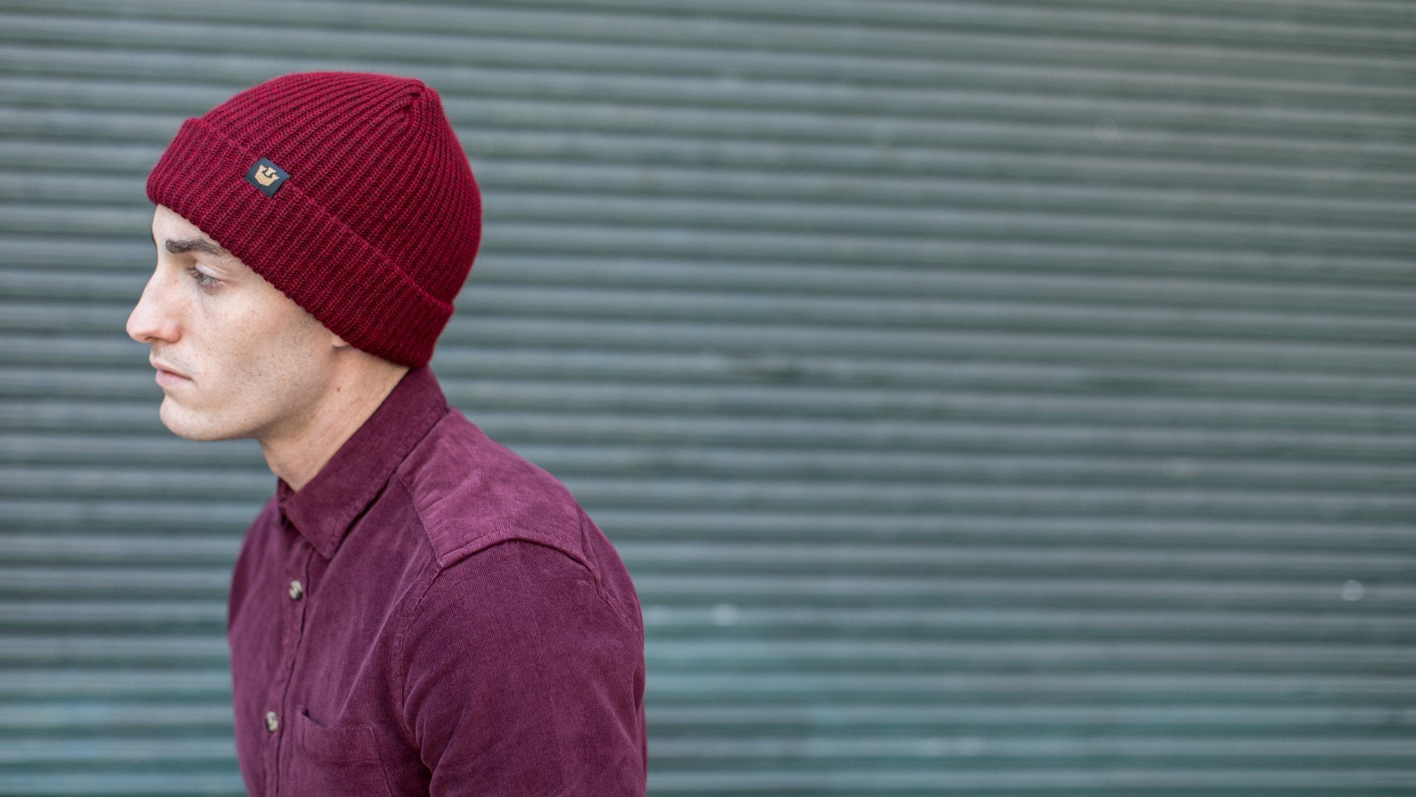Goorin Bros. fresh tracks acrylic beanie Burgundy hero shot on male model