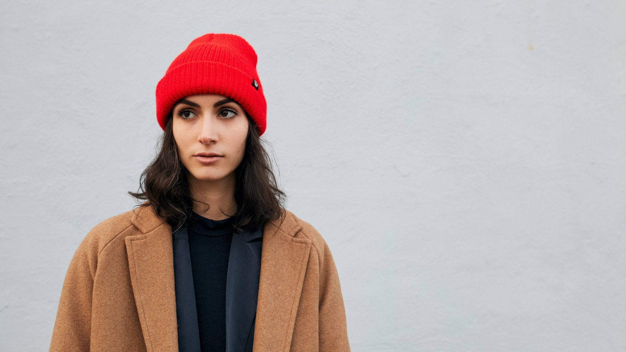 Goorin Bros. fresh tracks acrylic beanie Scarlet hero shot on female model