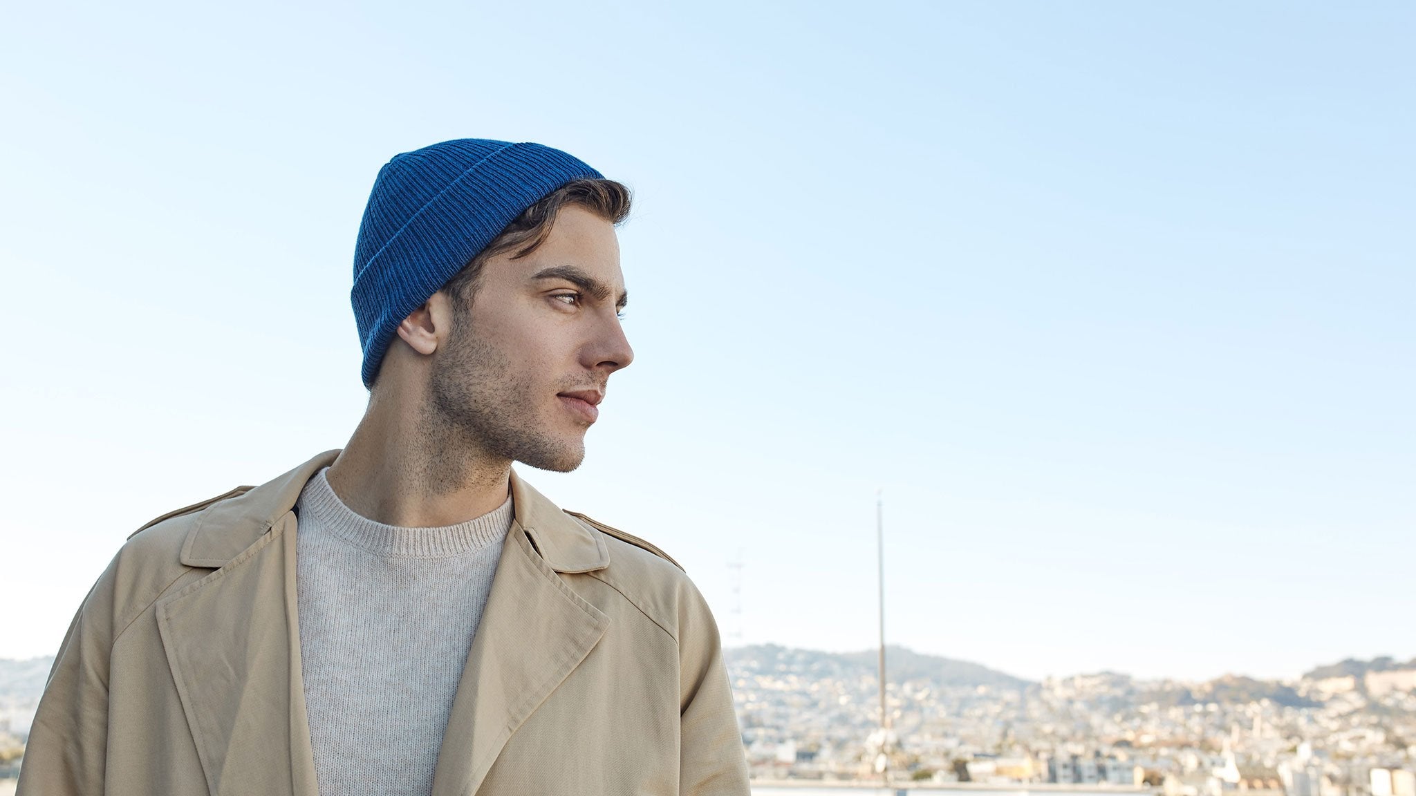 Goorin Bros. dark knight acrylic knit beanie Blue hero shot on male model
