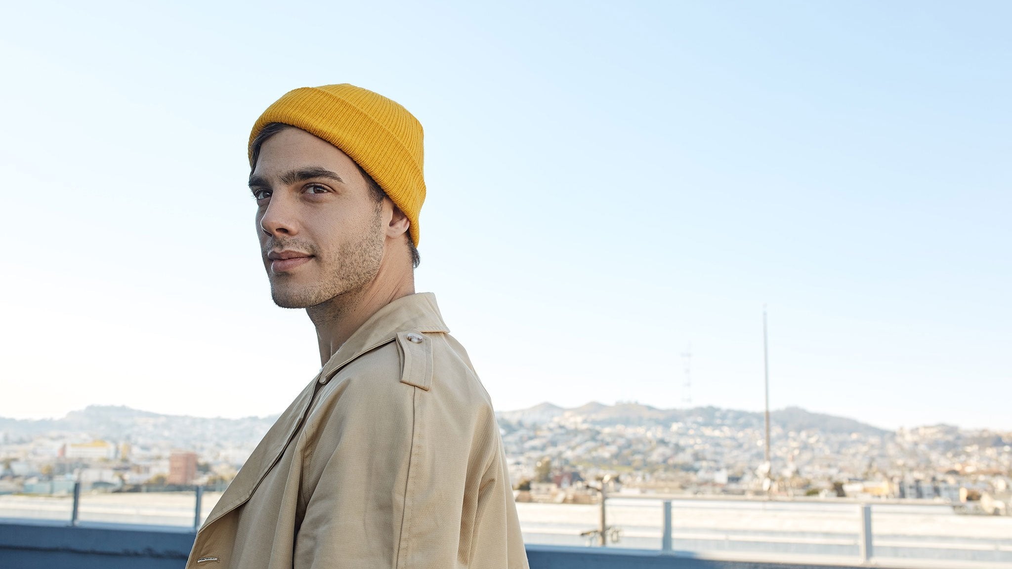 Goorin Bros. dark knight acrylic knit beanie Yellow hero shot on male model