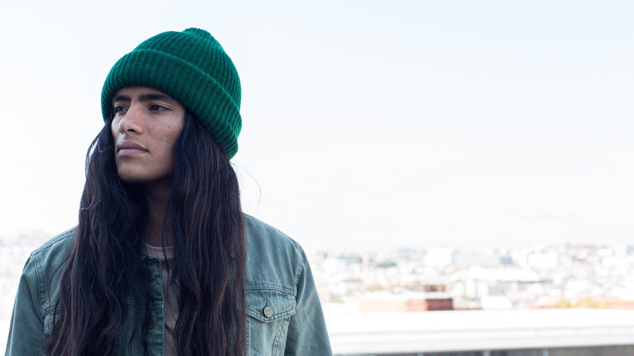 Goorin Bros. jelly roll acrylic beanie Green hero shot on male model