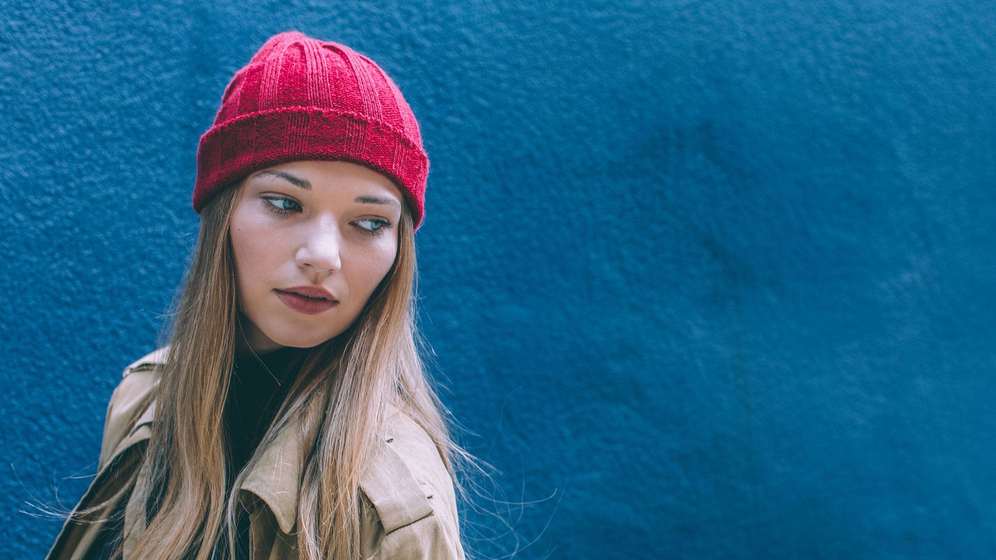 Goorin Bros. tigers eye alpaca beanie Red hero shot on female model