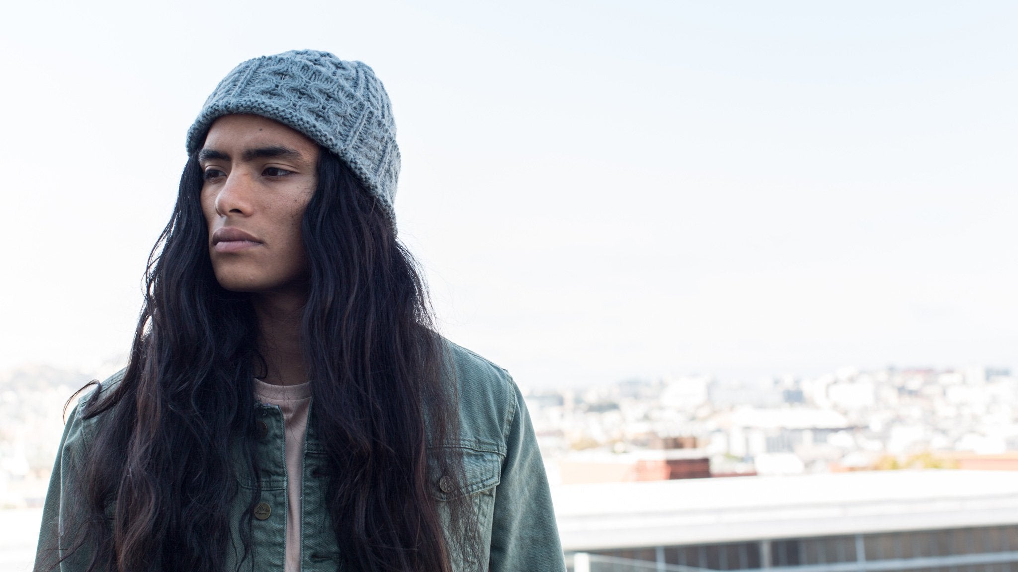Goorin Bros. sunstone alpaca cable knit beanie Charcoal hero shot on male model