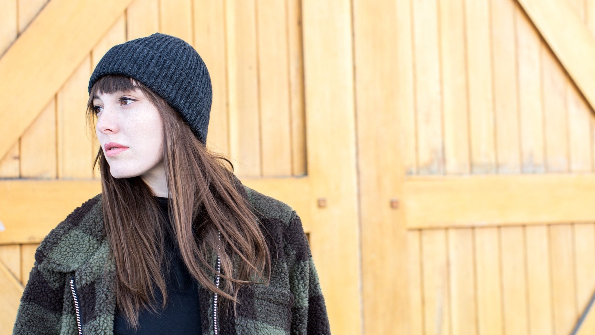 Goorin Bros. dave wool beanie Charcoal hero shot on female model