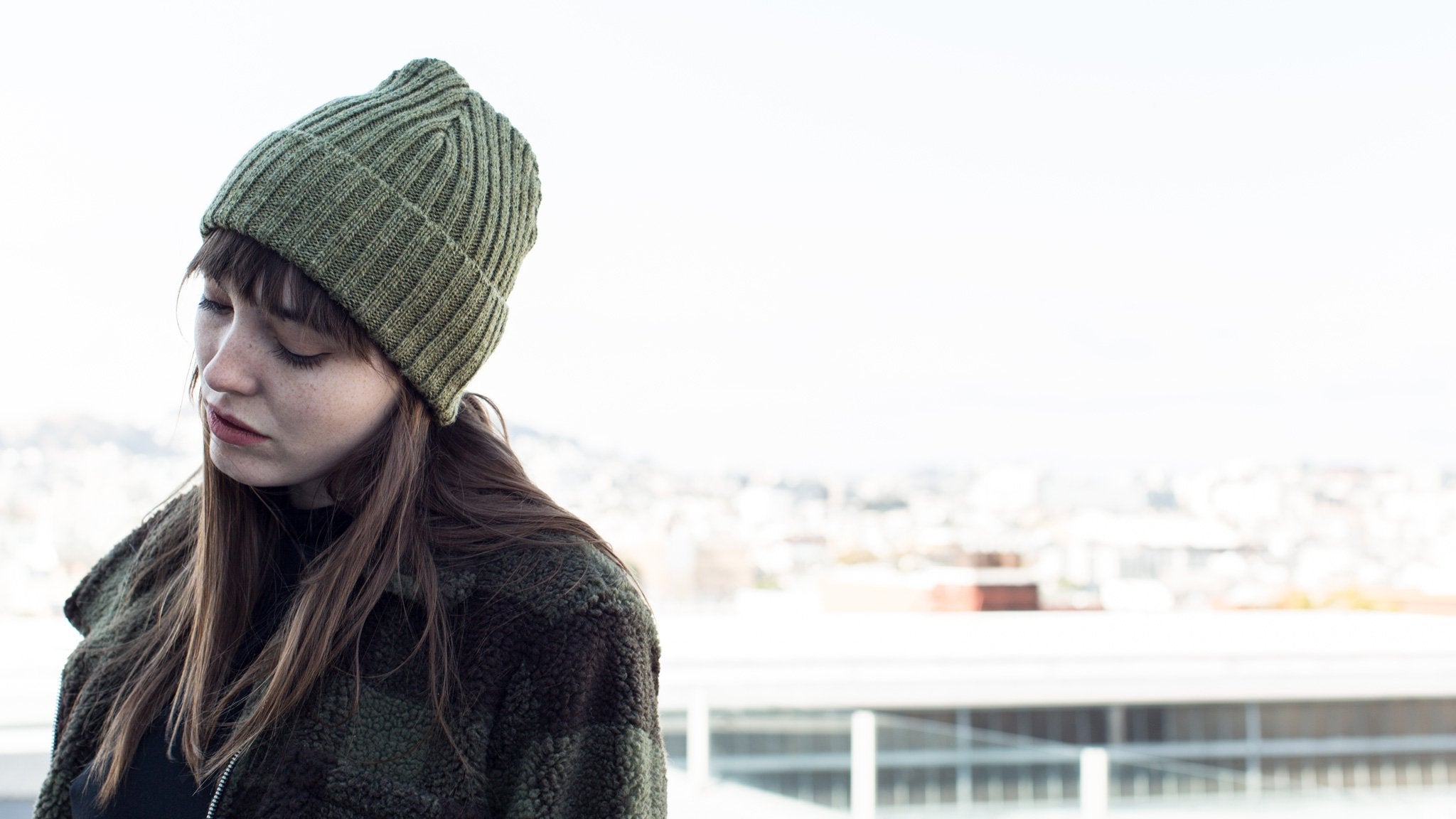 Goorin Bros. dave wool beanie Olive hero shot on female model