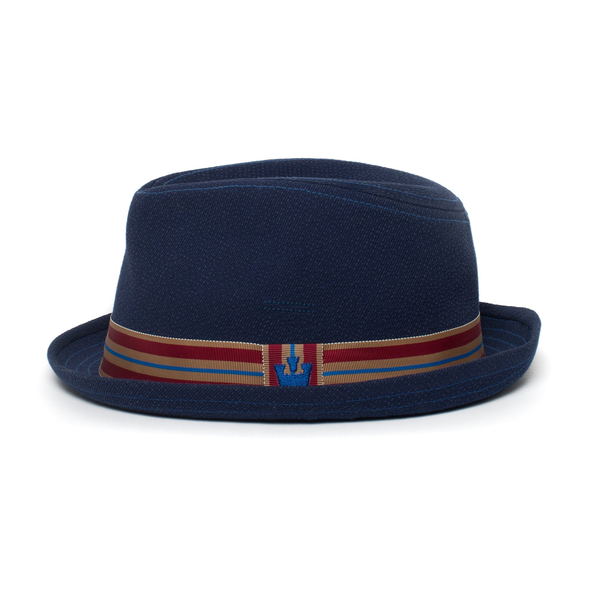 Goorin Bros. little sport center dent short brim poly blend fedora hat Navy side view