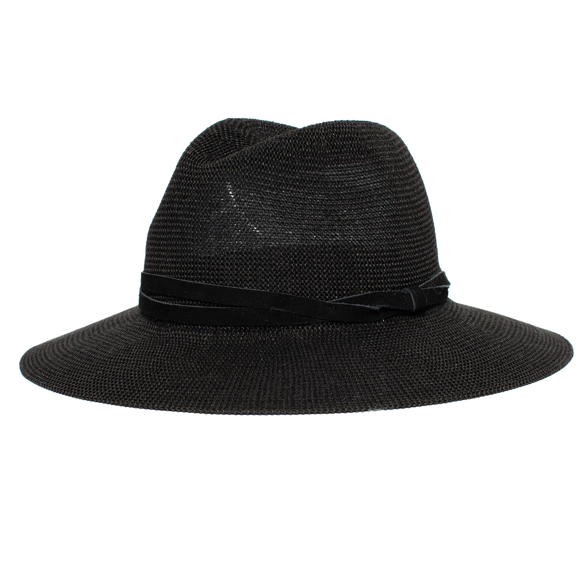 Goorin Bros. fatima center dent wide brim paper poly blend fedora hat Black left side view