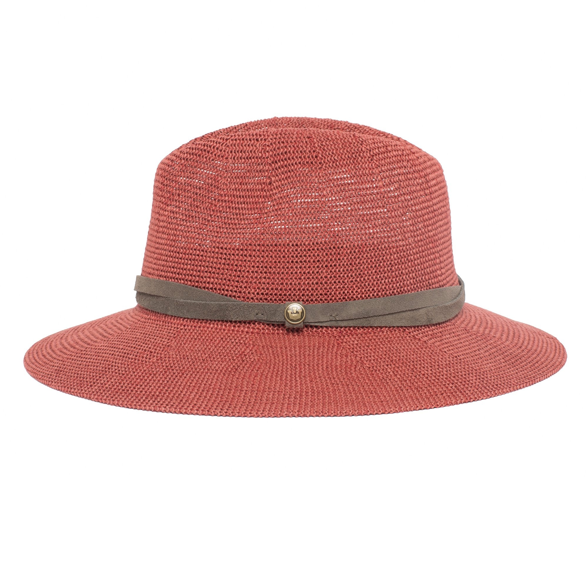 Goorin Bros. fatima center dent wide brim paper poly blend fedora hat Coral side view