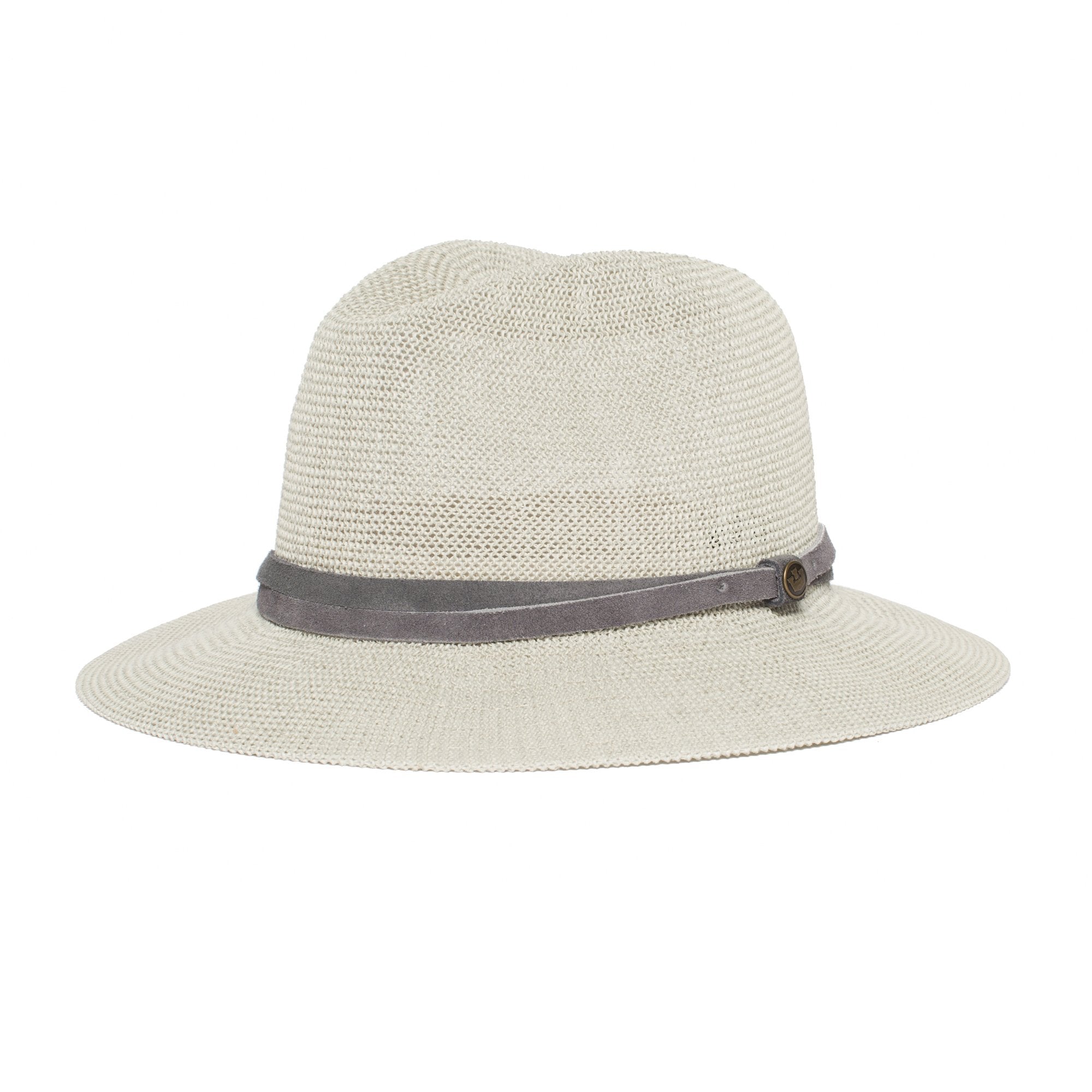 Goorin Bros. fatima center dent wide brim paper poly blend fedora hat Grey left side view